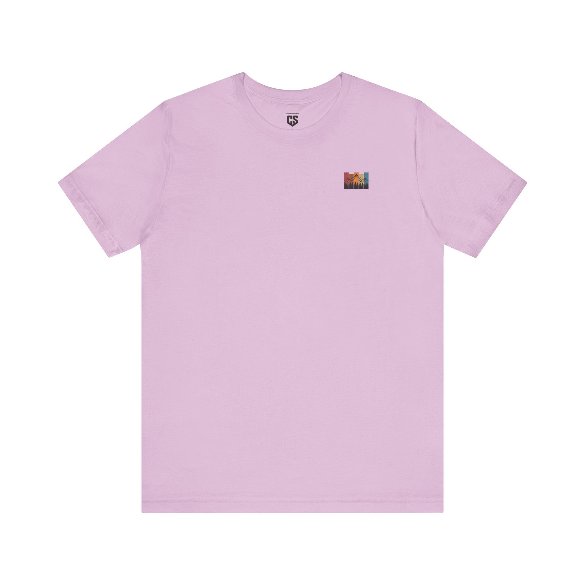 Stacked Sunrise Peaks Tee – Multicolor Mountain Stripe Shirt