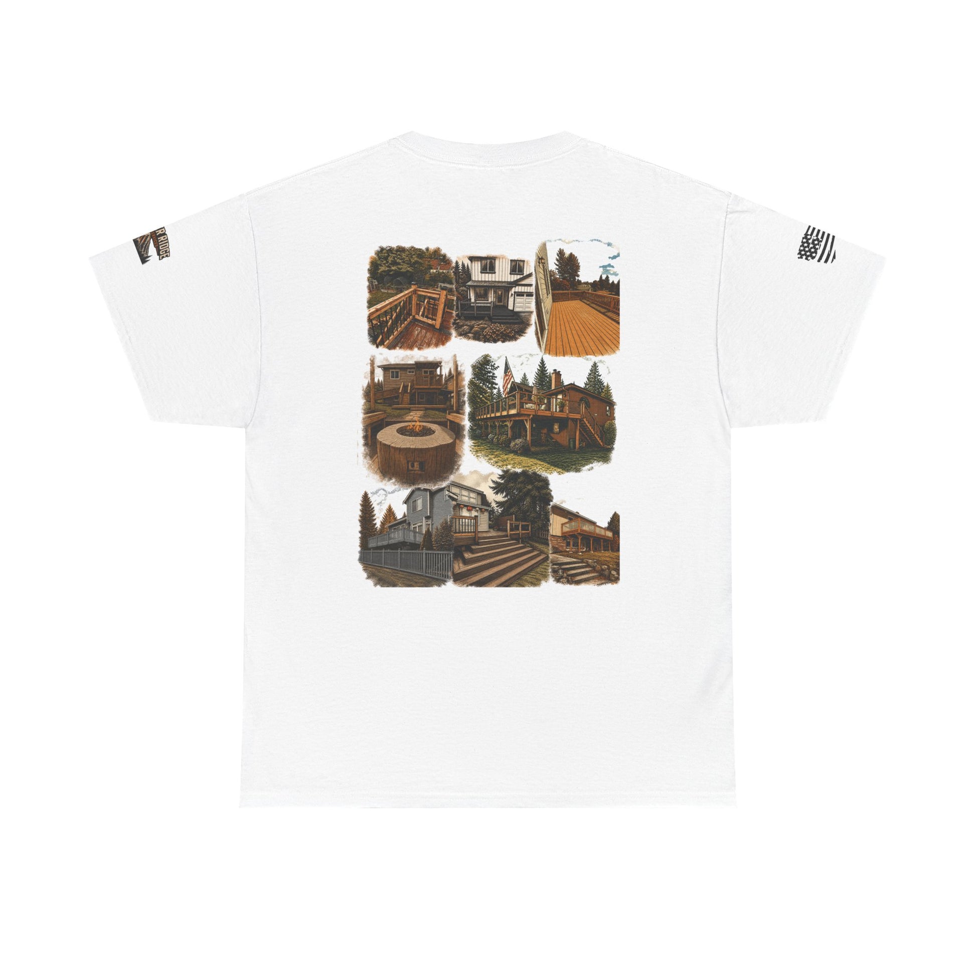 Cabin Collage Tee — Rustic Mountain Lodge Photo Graphic T-Shirt