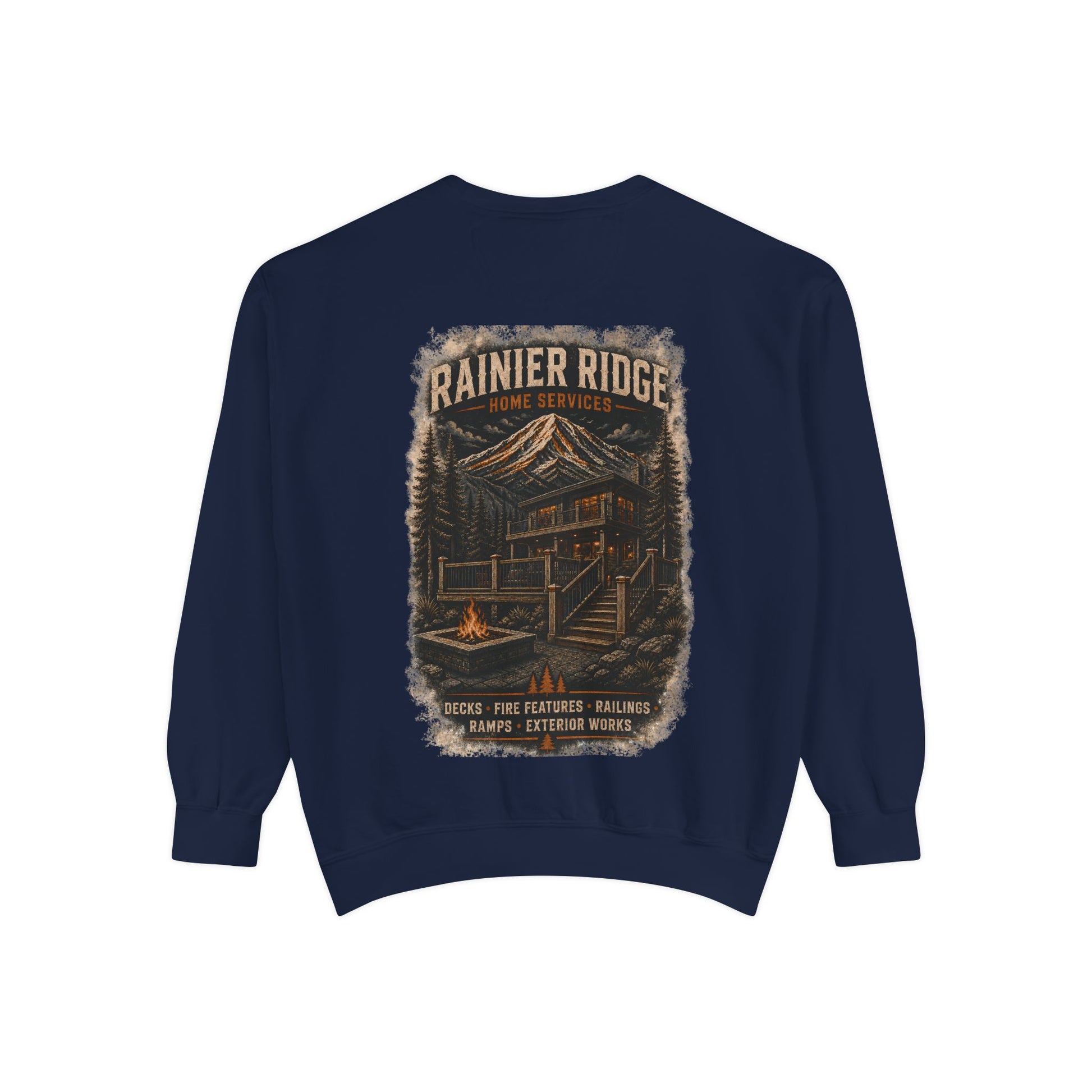 Rainier Ridge Cabin Sweatshirt — Mountain Lodge Campfire Crewneck
