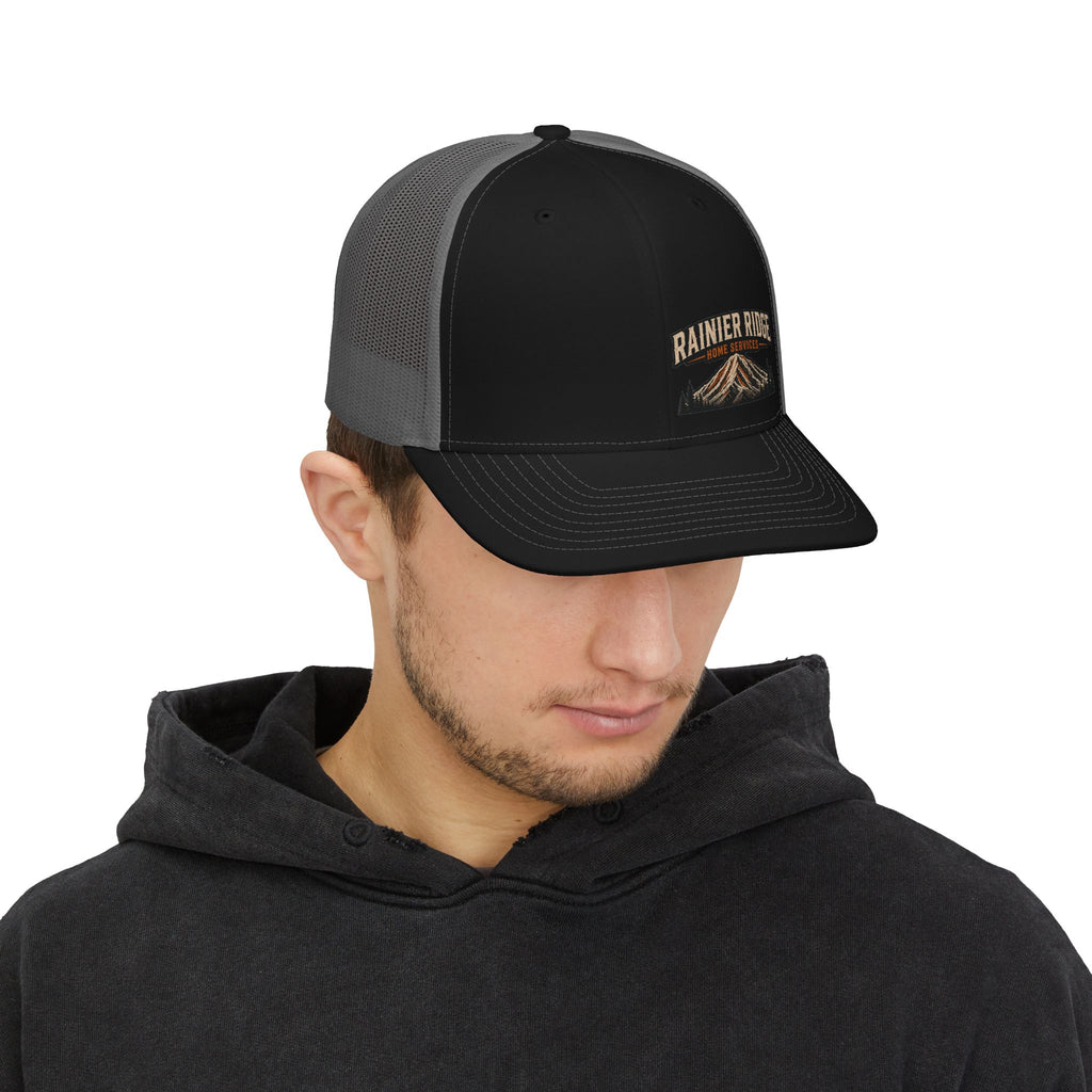 Trucker Cap — 'Rainier Ridge Home Services' Embroidered Mountain Snapback
