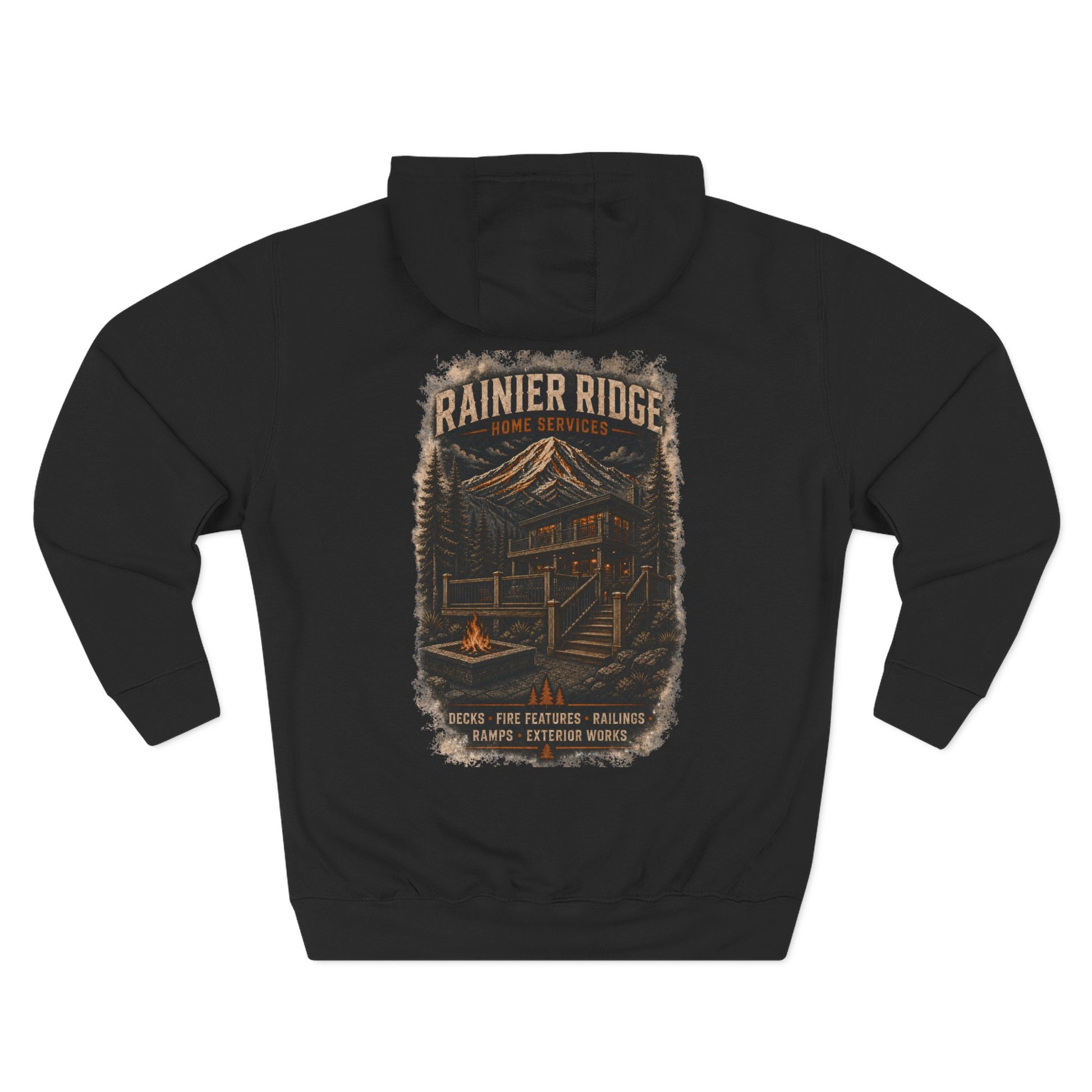 Rainier Ridge Cabin Hoodie — Cozy Mountain Cabin Camping Pullover