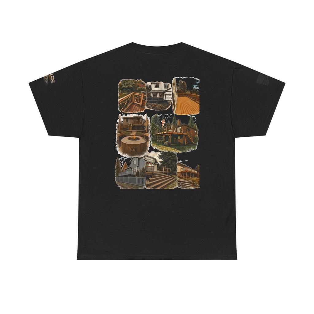 Cabin Collage Tee — Rustic Mountain Lodge Photo Graphic T-Shirt