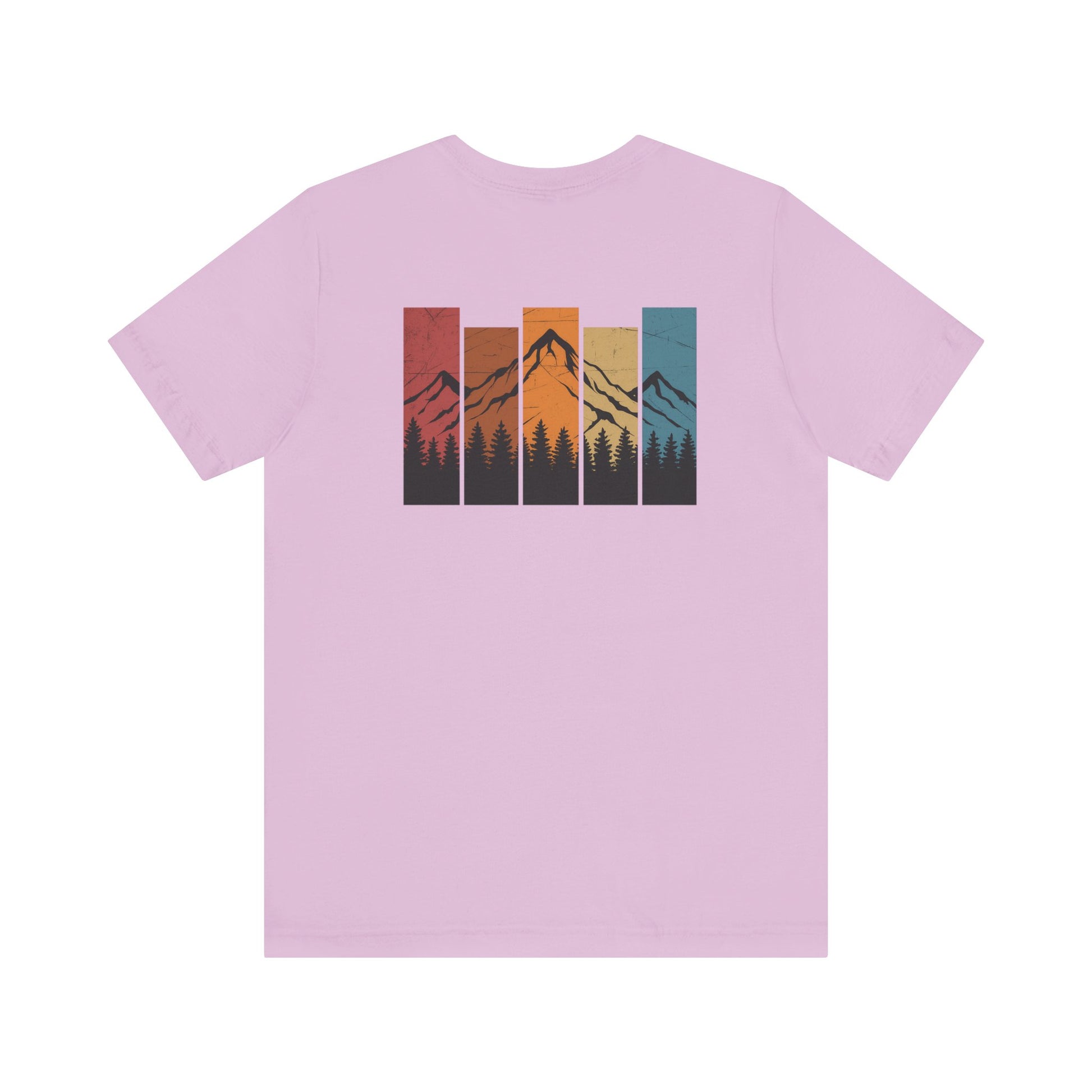 Stacked Sunrise Peaks Tee – Multicolor Mountain Stripe Shirt