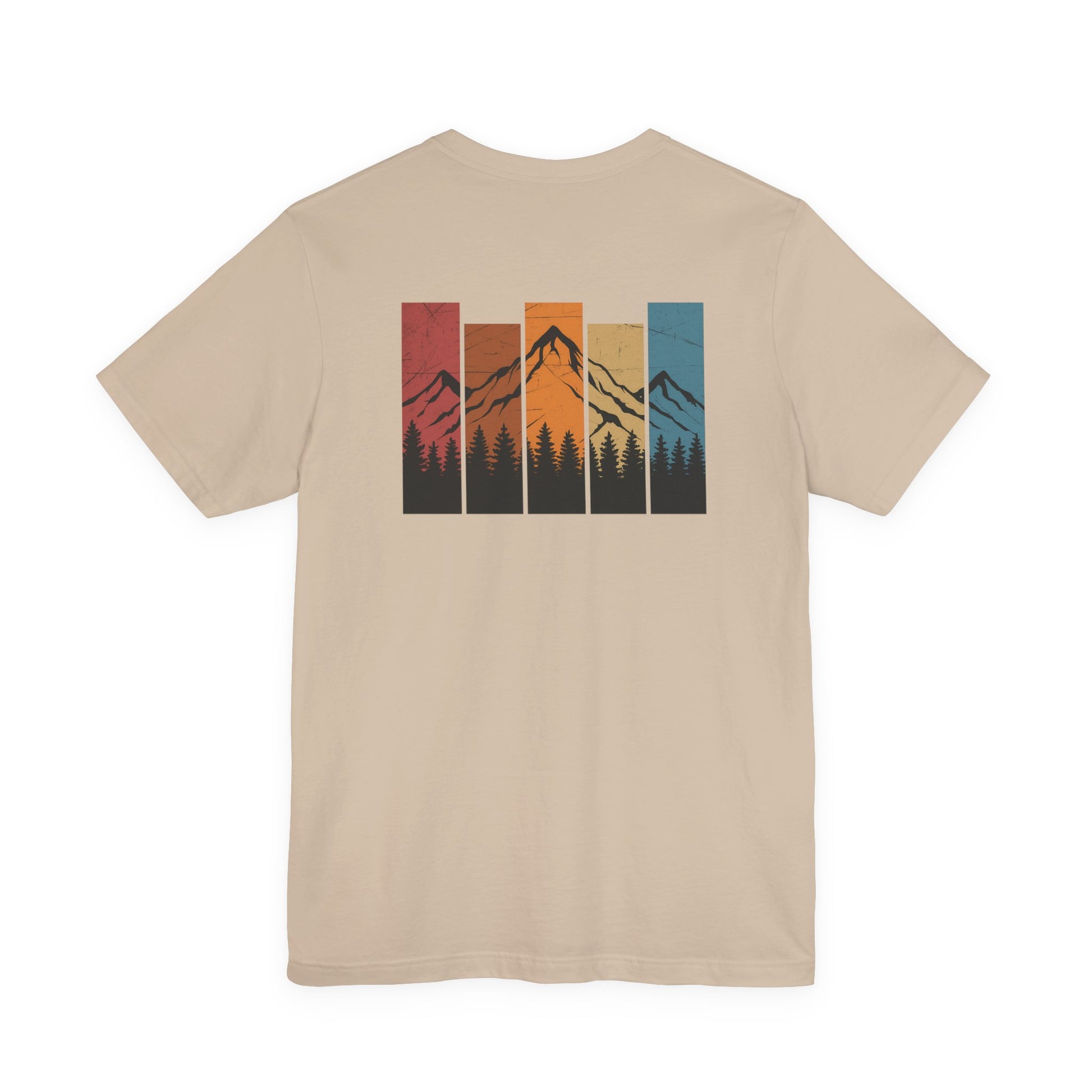 Stacked Sunrise Peaks Tee – Multicolor Mountain Stripe Shirt