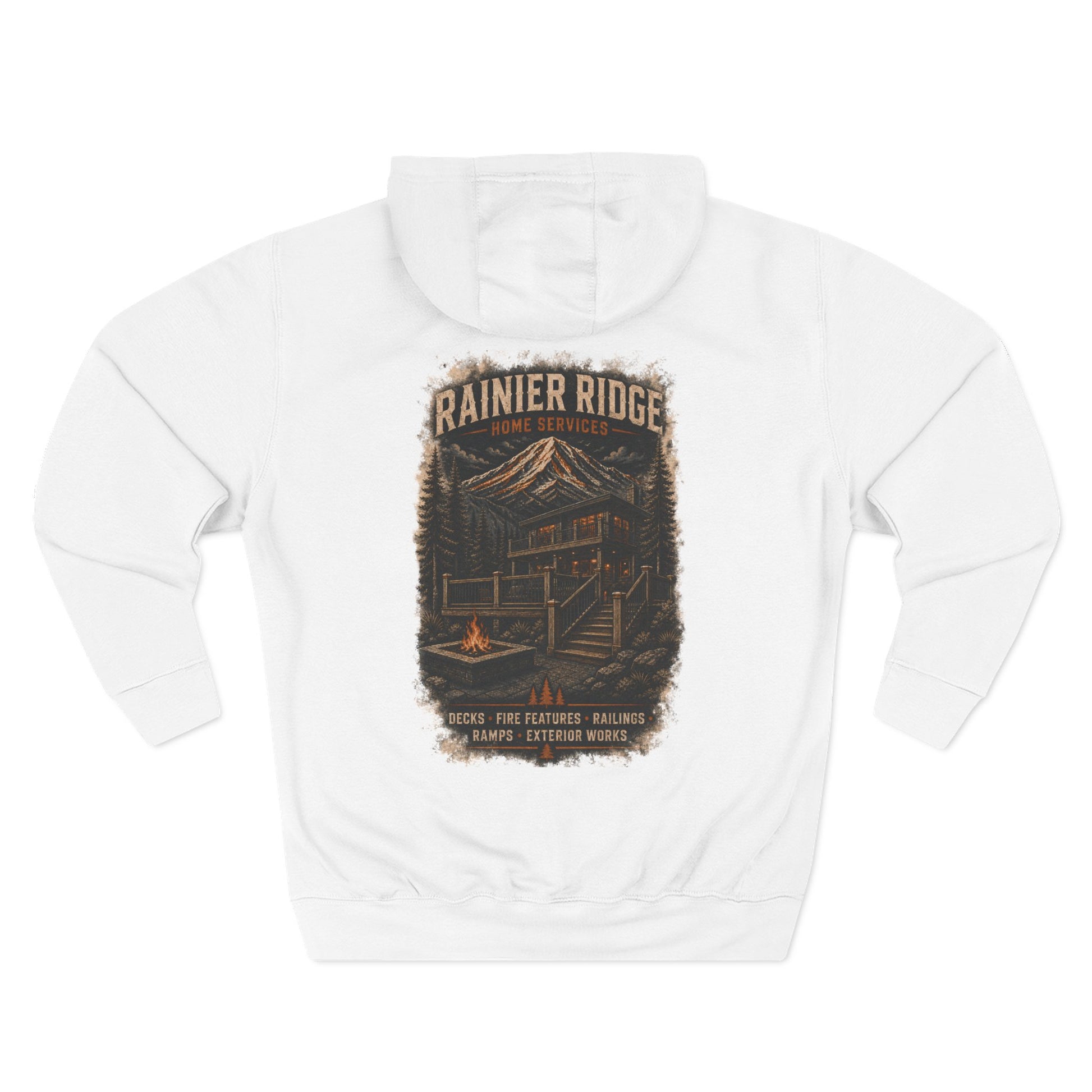 Rainier Ridge Cabin Hoodie — Cozy Mountain Cabin Camping Pullover