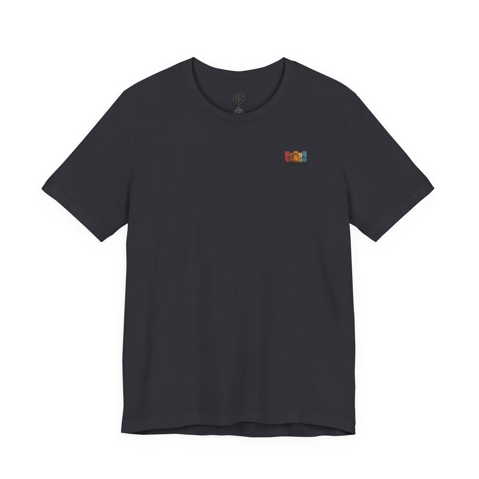 Stacked Sunrise Peaks Tee – Multicolor Mountain Stripe Shirt