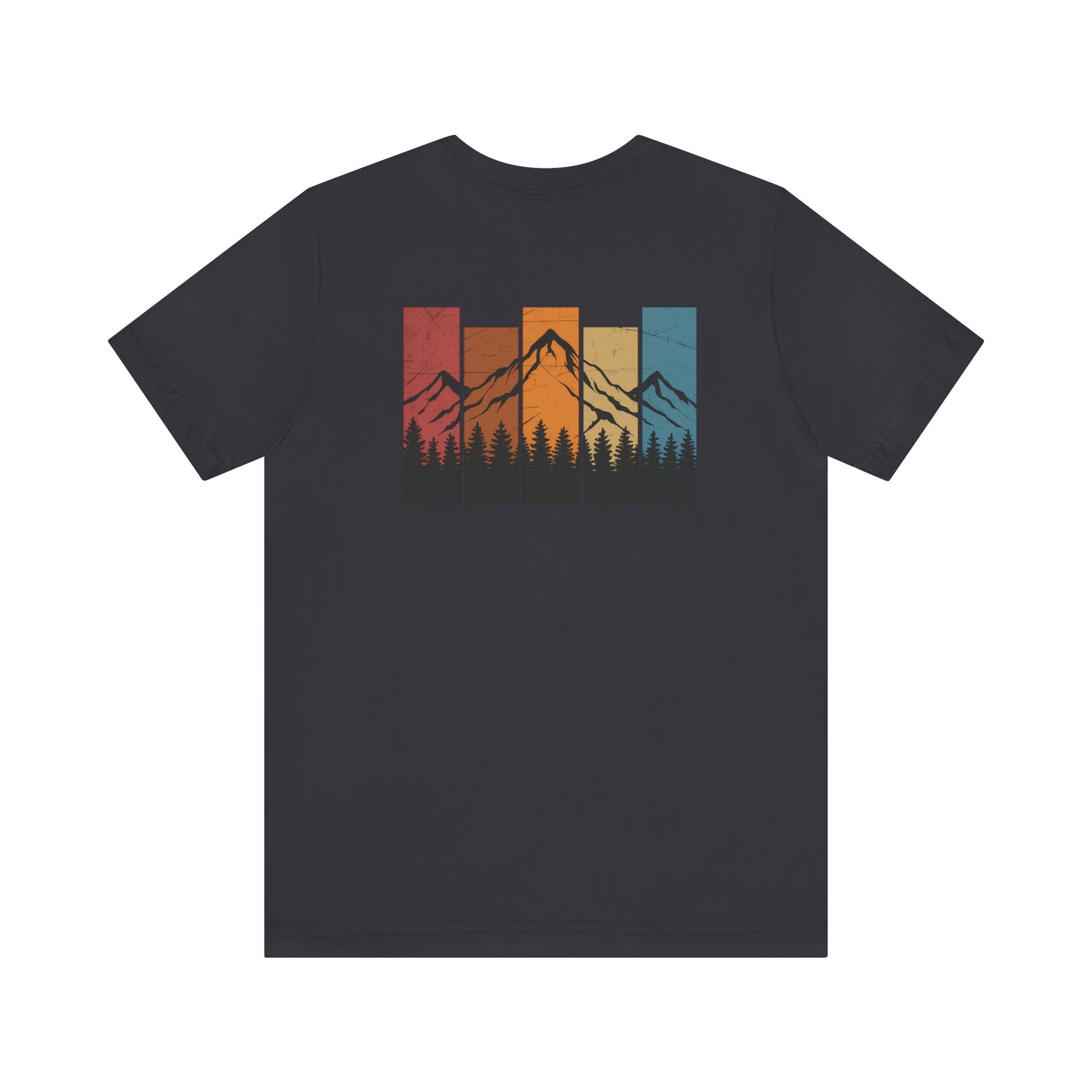 Stacked Sunrise Peaks Tee – Multicolor Mountain Stripe Shirt