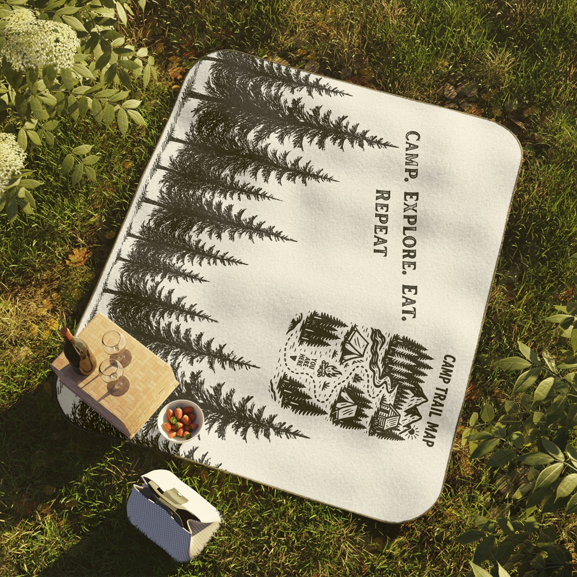 Outdoor Adventure Picnic Blanket - Camp, Explore, Eat, Repeat - Perfect for Camping, Hiking, Beach, and Family Gatherings