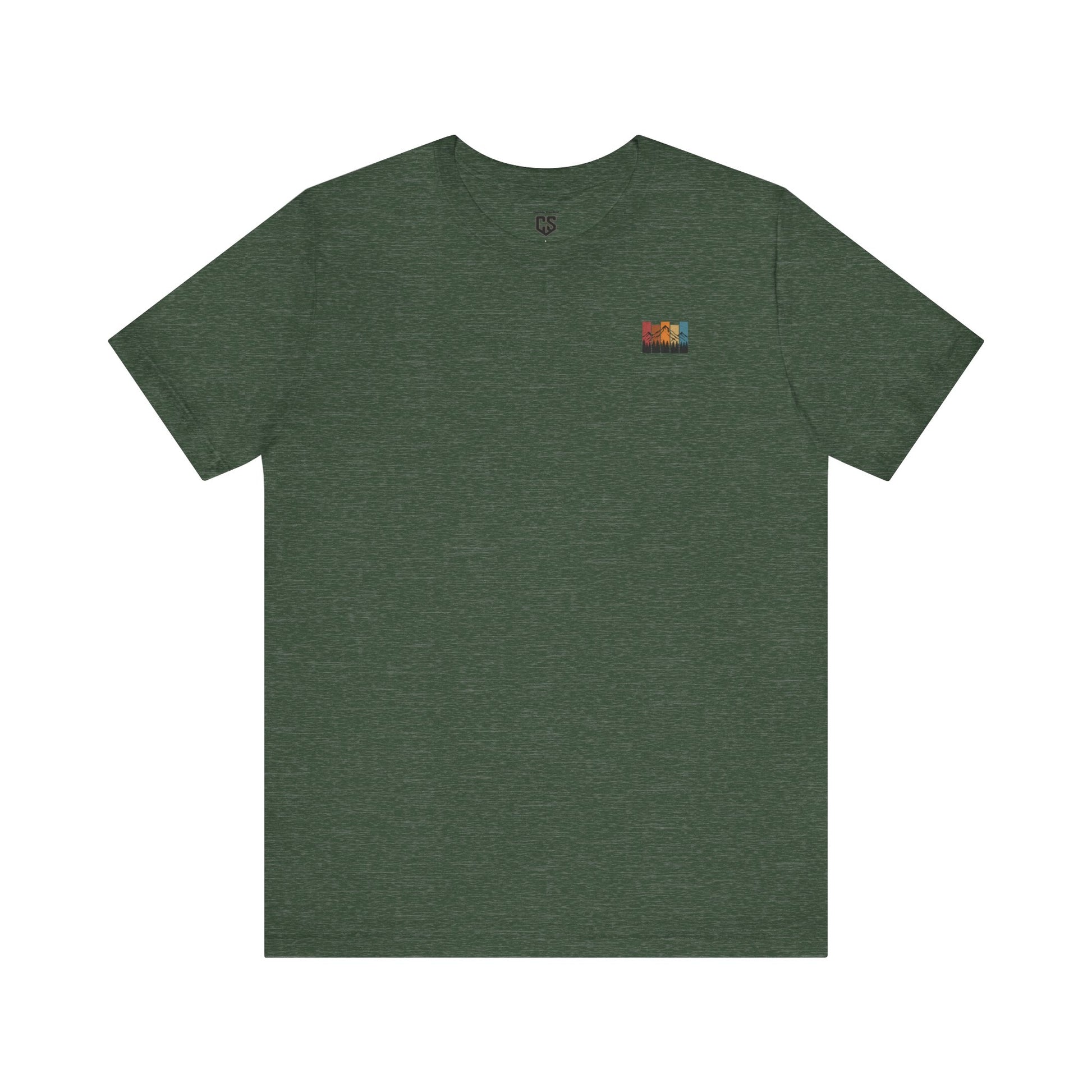 Stacked Sunrise Peaks Tee – Multicolor Mountain Stripe Shirt