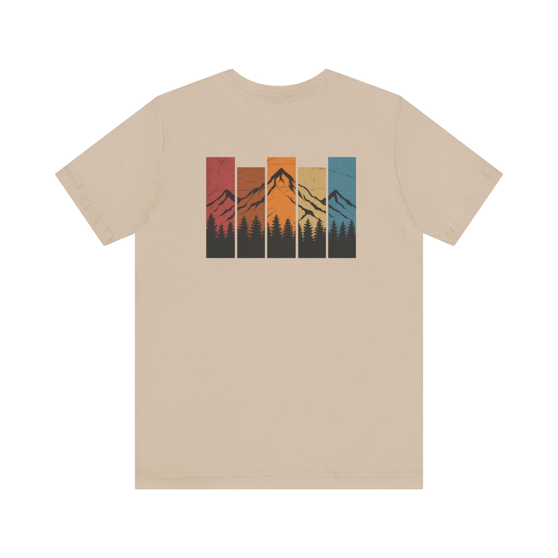 Stacked Sunrise Peaks Tee – Multicolor Mountain Stripe Shirt