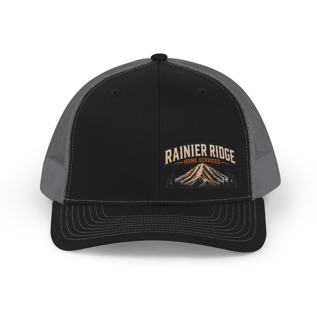 Trucker Cap — 'Rainier Ridge Home Services' Embroidered Mountain Snapback