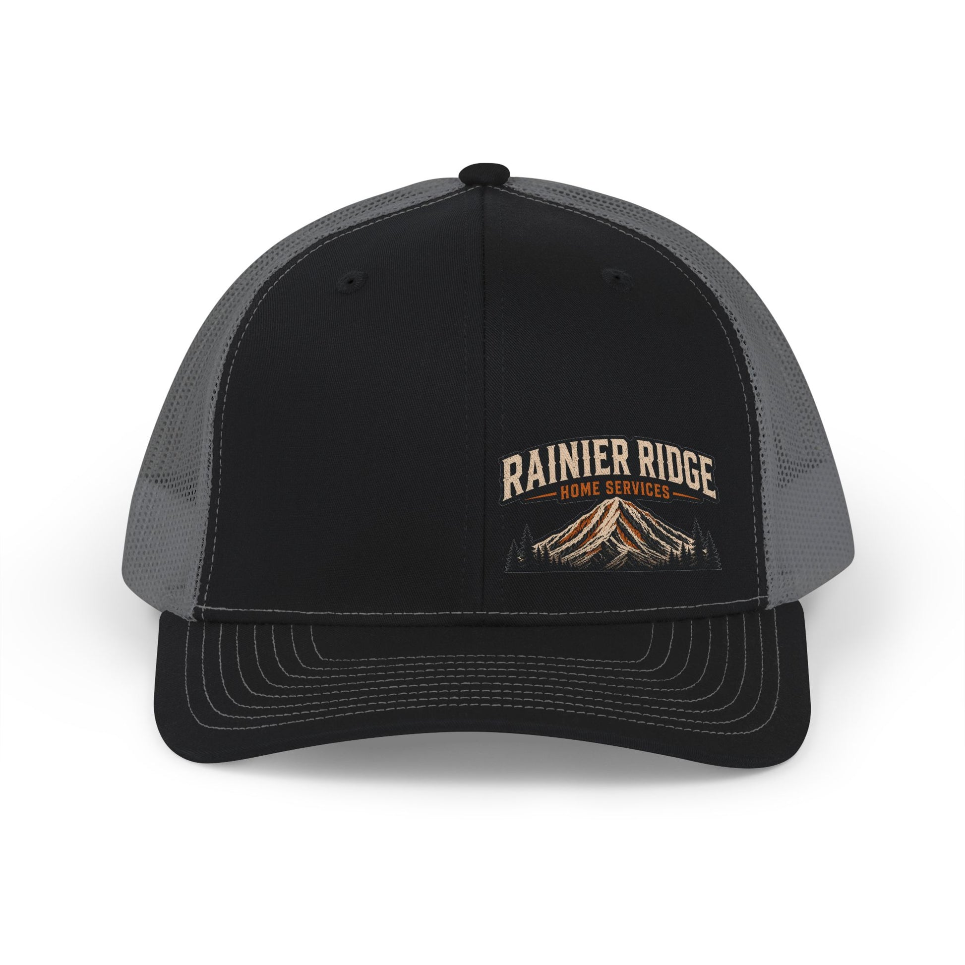 Trucker Cap — 'Rainier Ridge Home Services' Embroidered Mountain Snapback