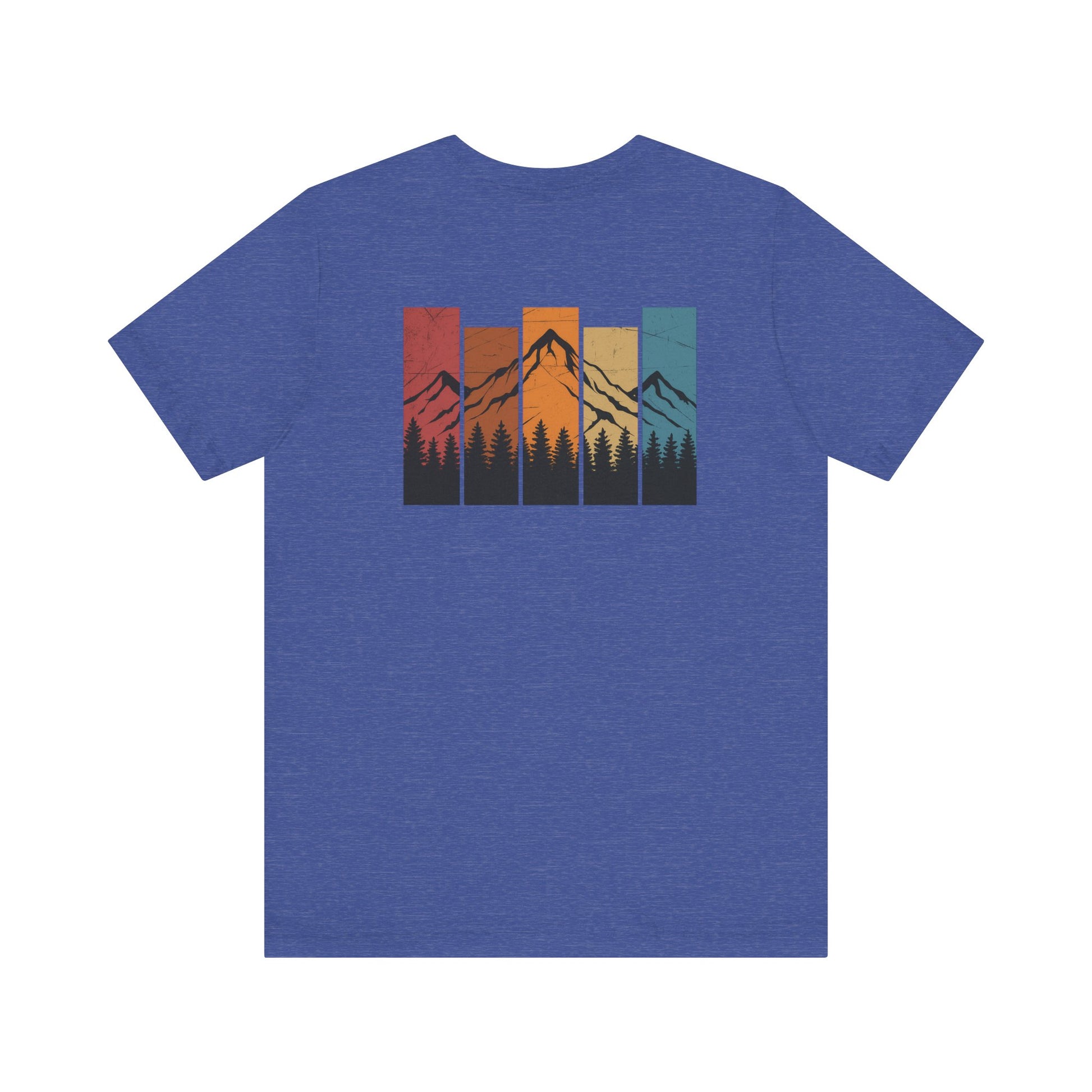 Stacked Sunrise Peaks Tee – Multicolor Mountain Stripe Shirt