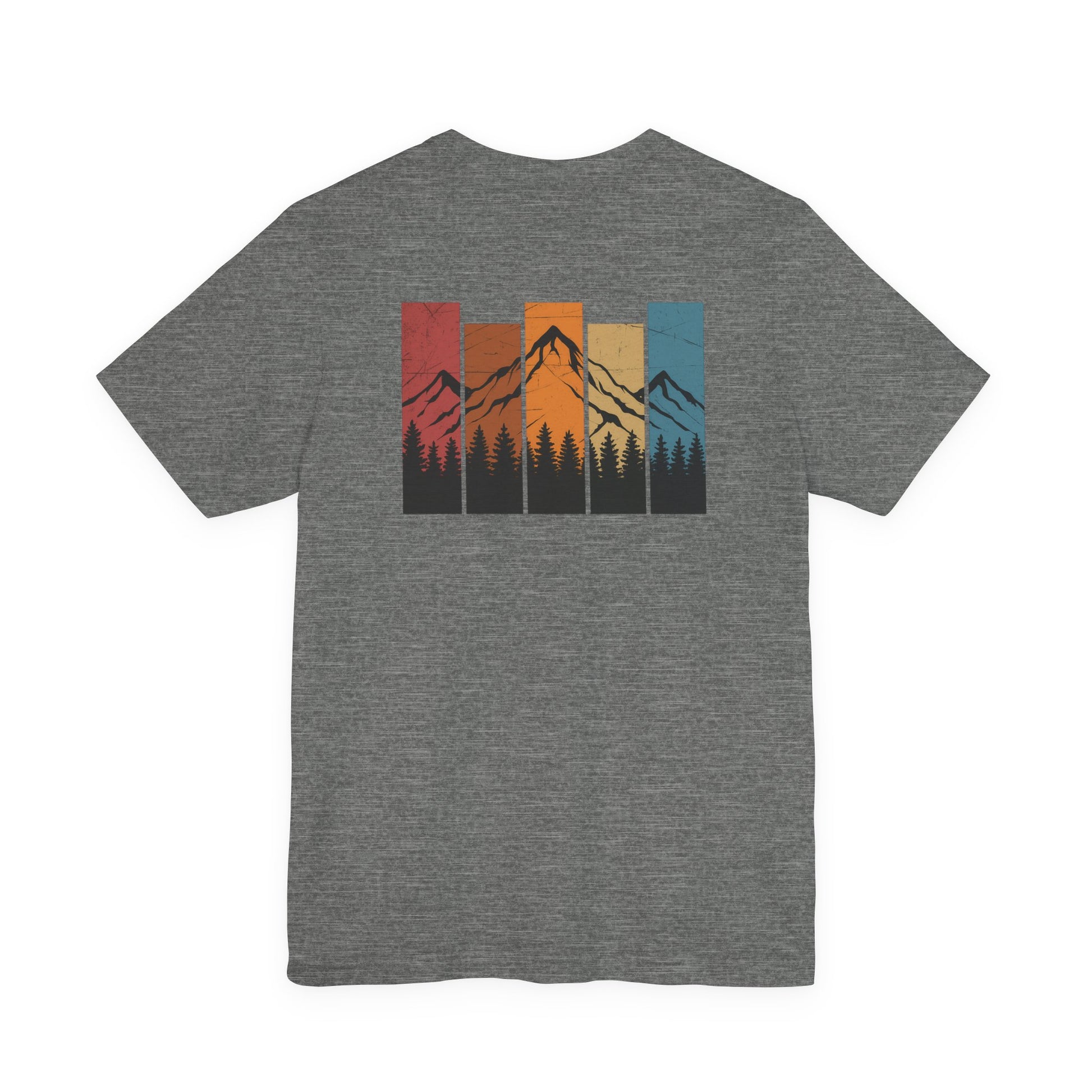 Stacked Sunrise Peaks Tee – Multicolor Mountain Stripe Shirt