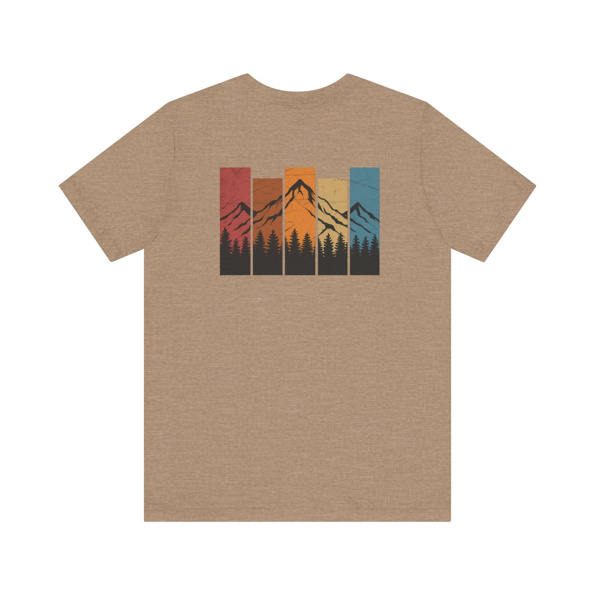 Stacked Sunrise Peaks Tee – Multicolor Mountain Stripe Shirt