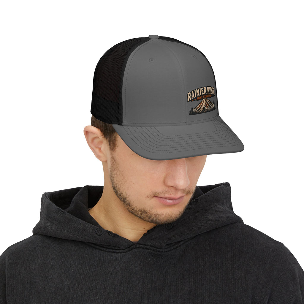 Trucker Cap — 'Rainier Ridge Home Services' Embroidered Mountain Snapback