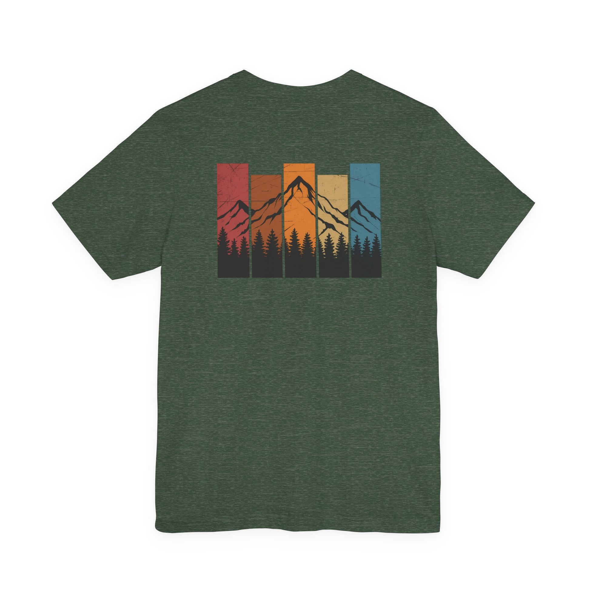 Stacked Sunrise Peaks Tee – Multicolor Mountain Stripe Shirt