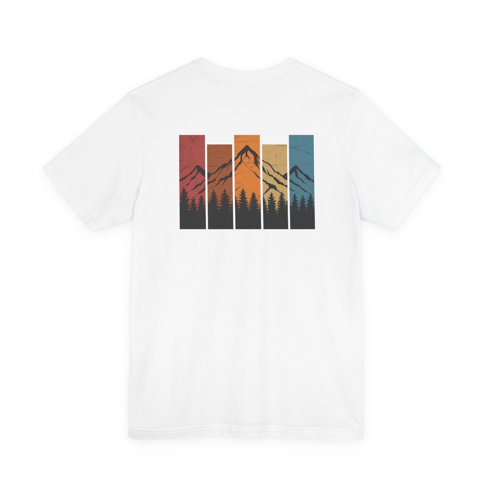 Stacked Sunrise Peaks Tee – Multicolor Mountain Stripe Shirt