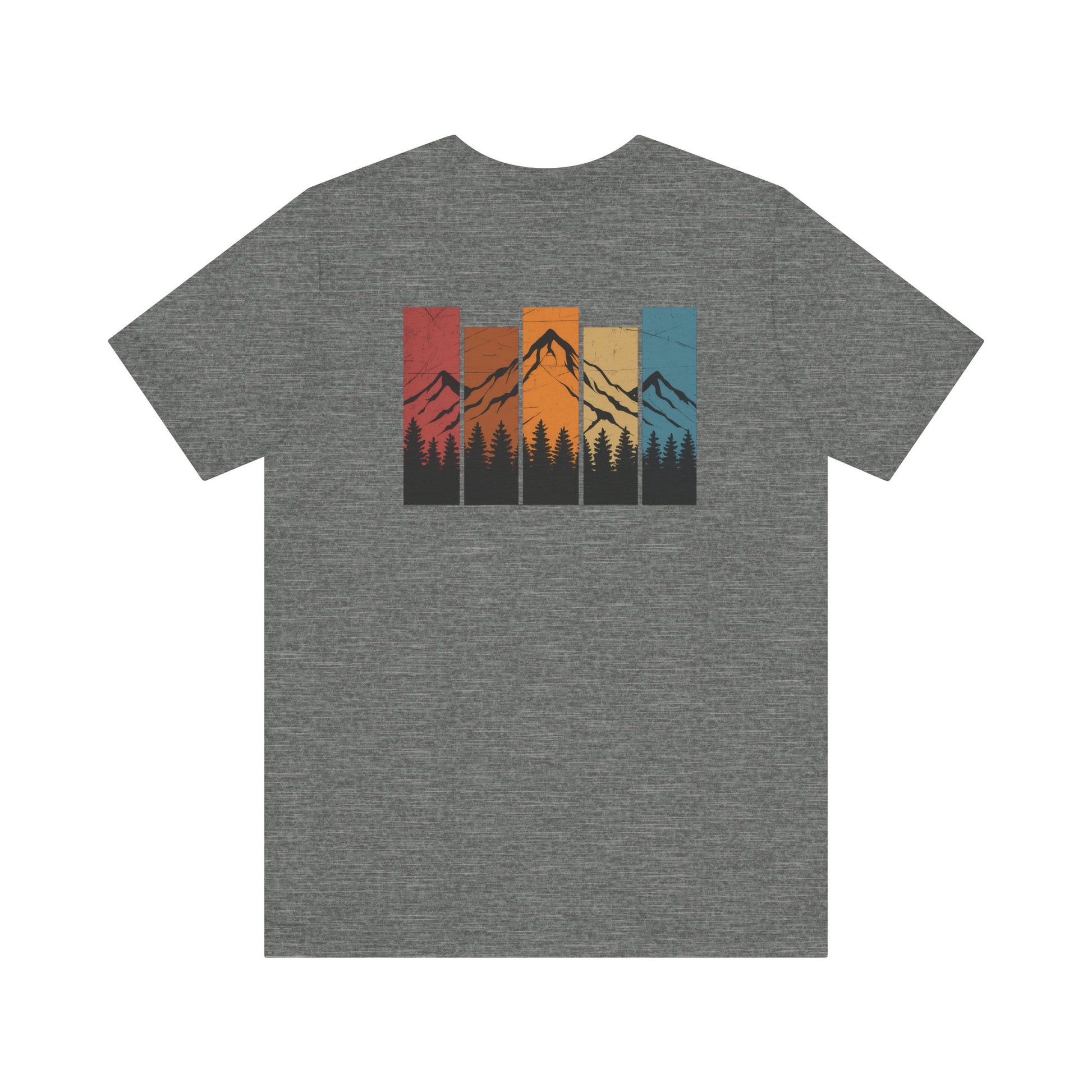 Stacked Sunrise Peaks Tee – Multicolor Mountain Stripe Shirt