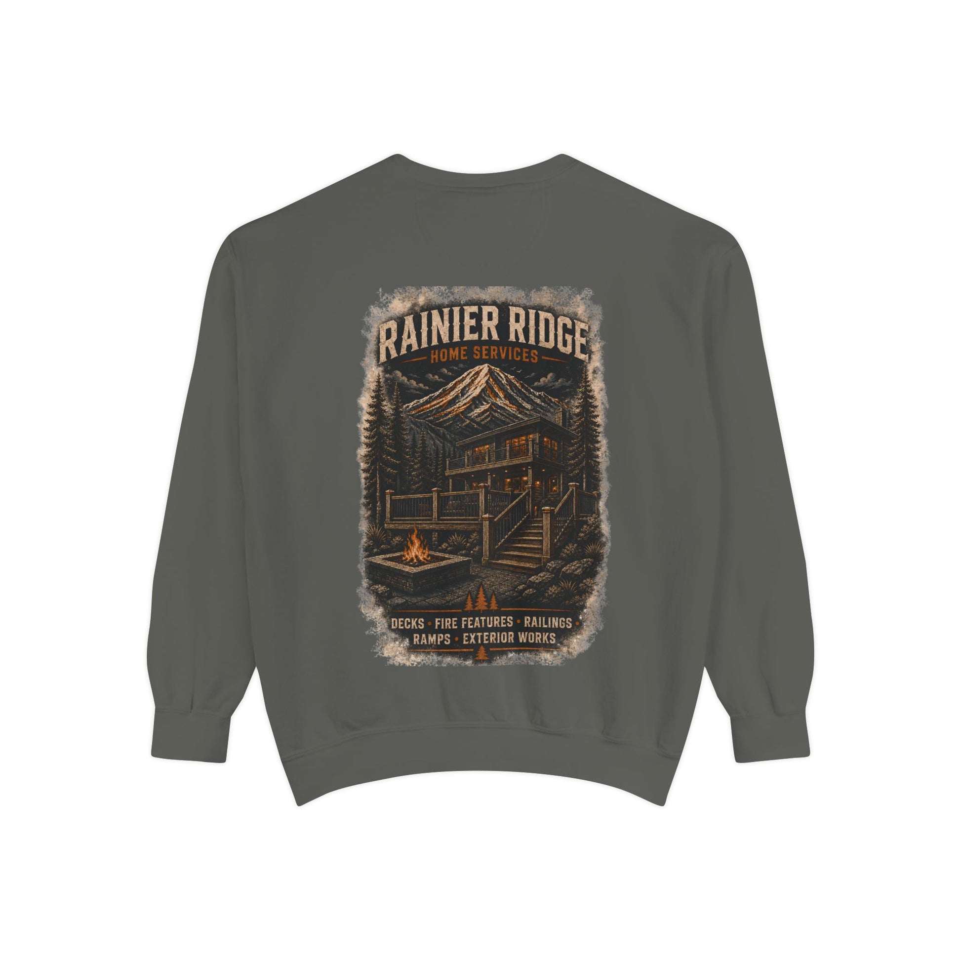 Rainier Ridge Cabin Sweatshirt — Mountain Lodge Campfire Crewneck