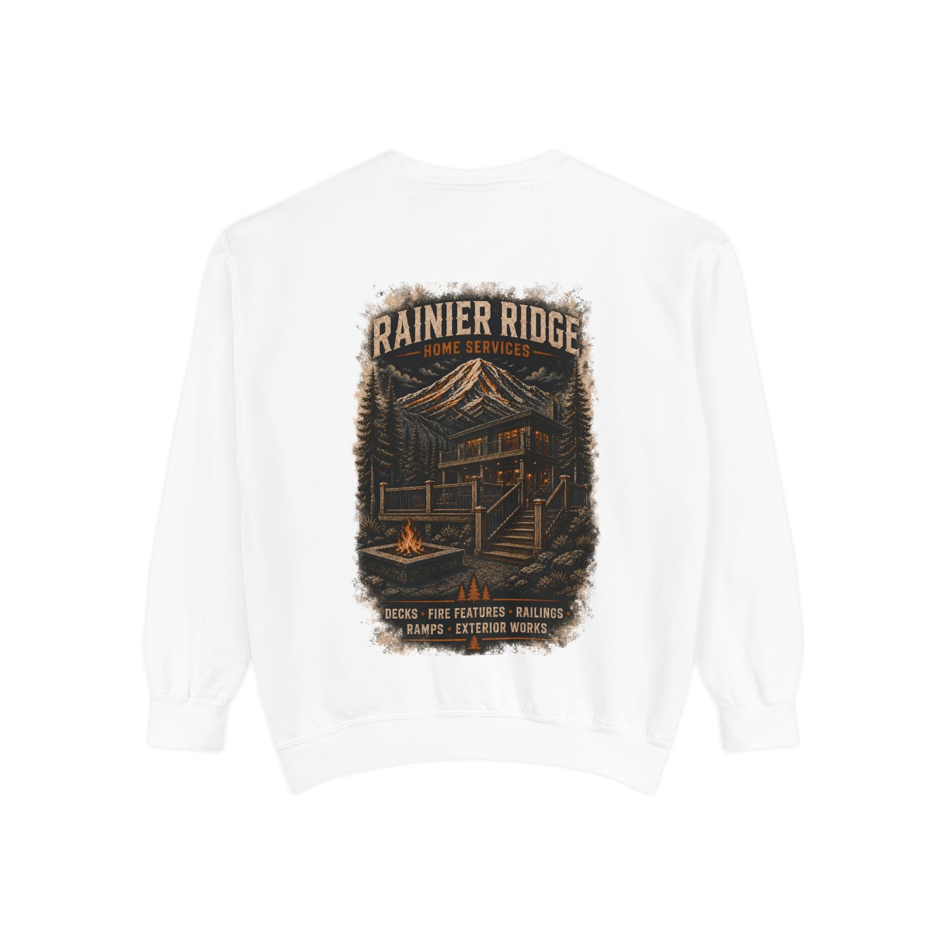 Rainier Ridge Cabin Sweatshirt — Mountain Lodge Campfire Crewneck