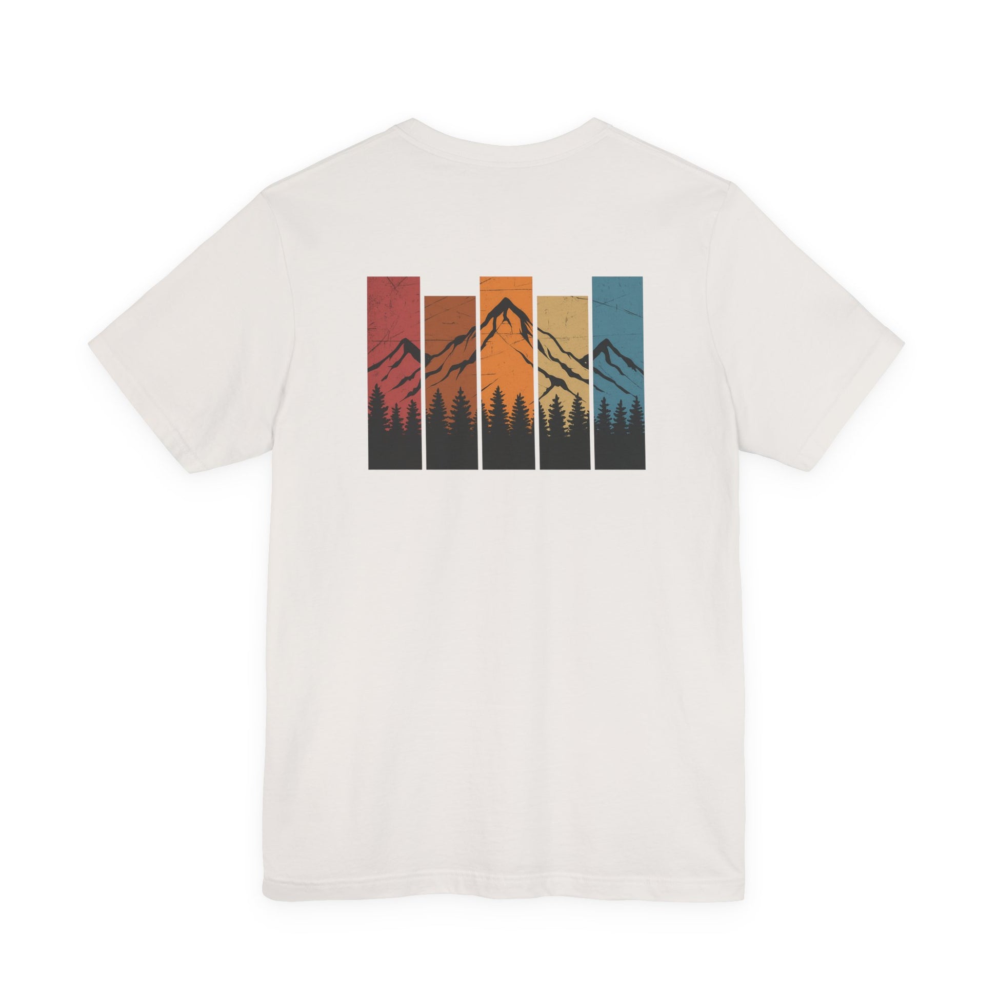 Stacked Sunrise Peaks Tee – Multicolor Mountain Stripe Shirt
