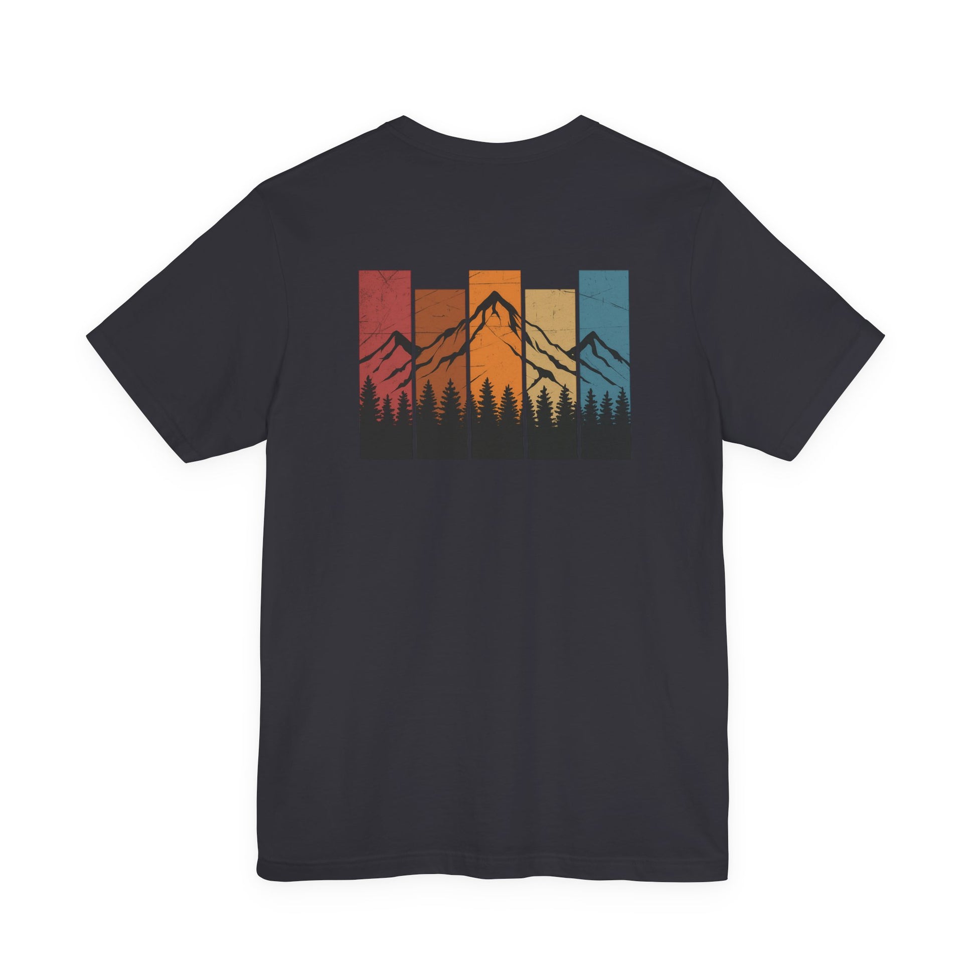 Stacked Sunrise Peaks Tee – Multicolor Mountain Stripe Shirt
