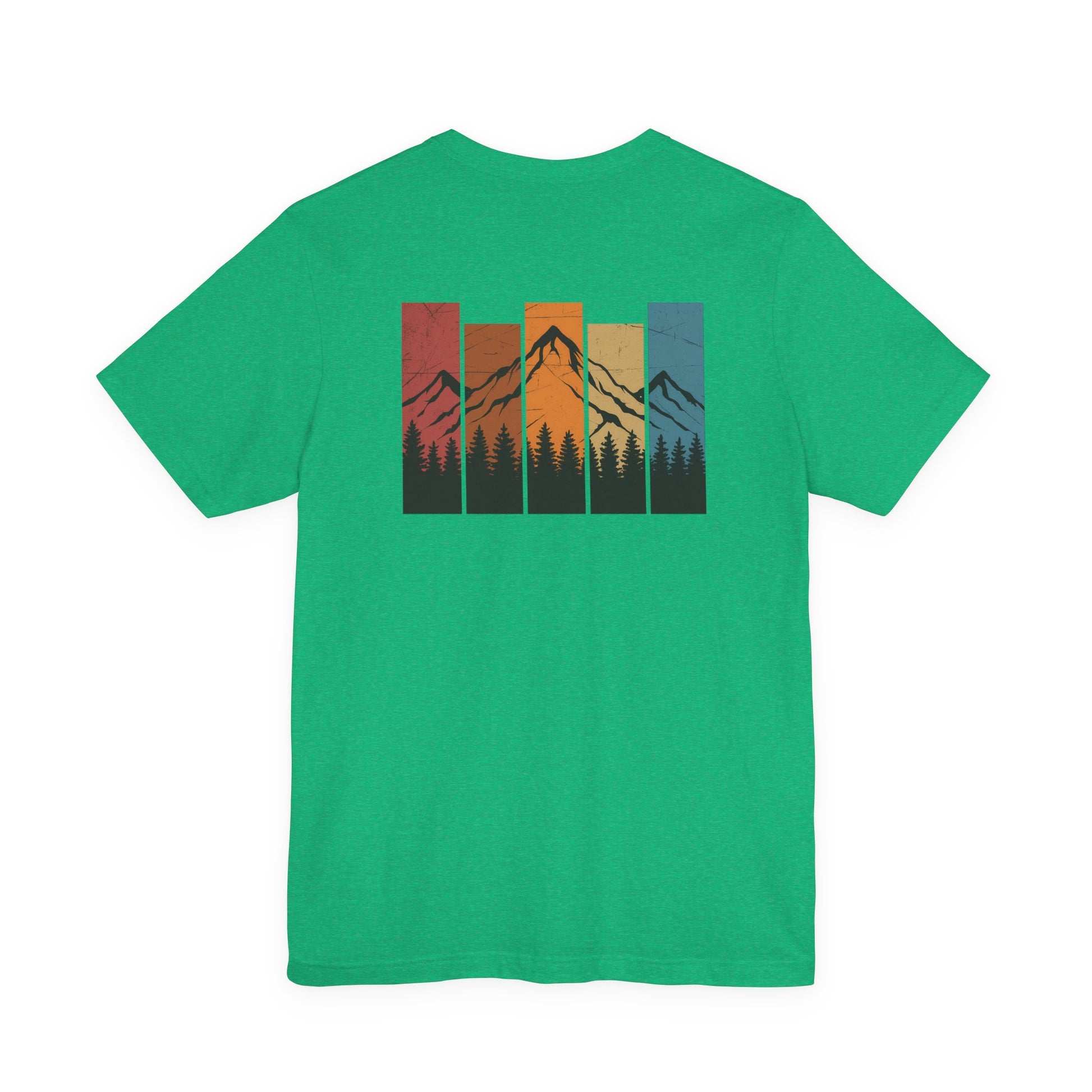 Stacked Sunrise Peaks Tee – Multicolor Mountain Stripe Shirt