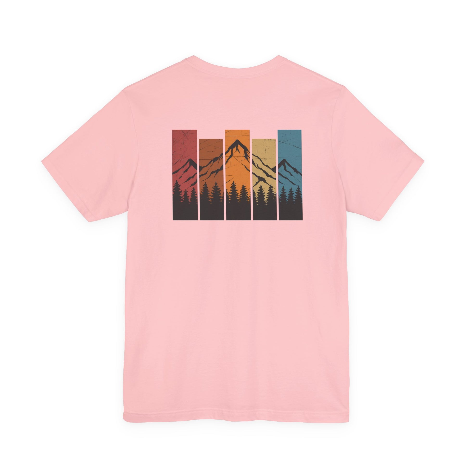 Stacked Sunrise Peaks Tee – Multicolor Mountain Stripe Shirt