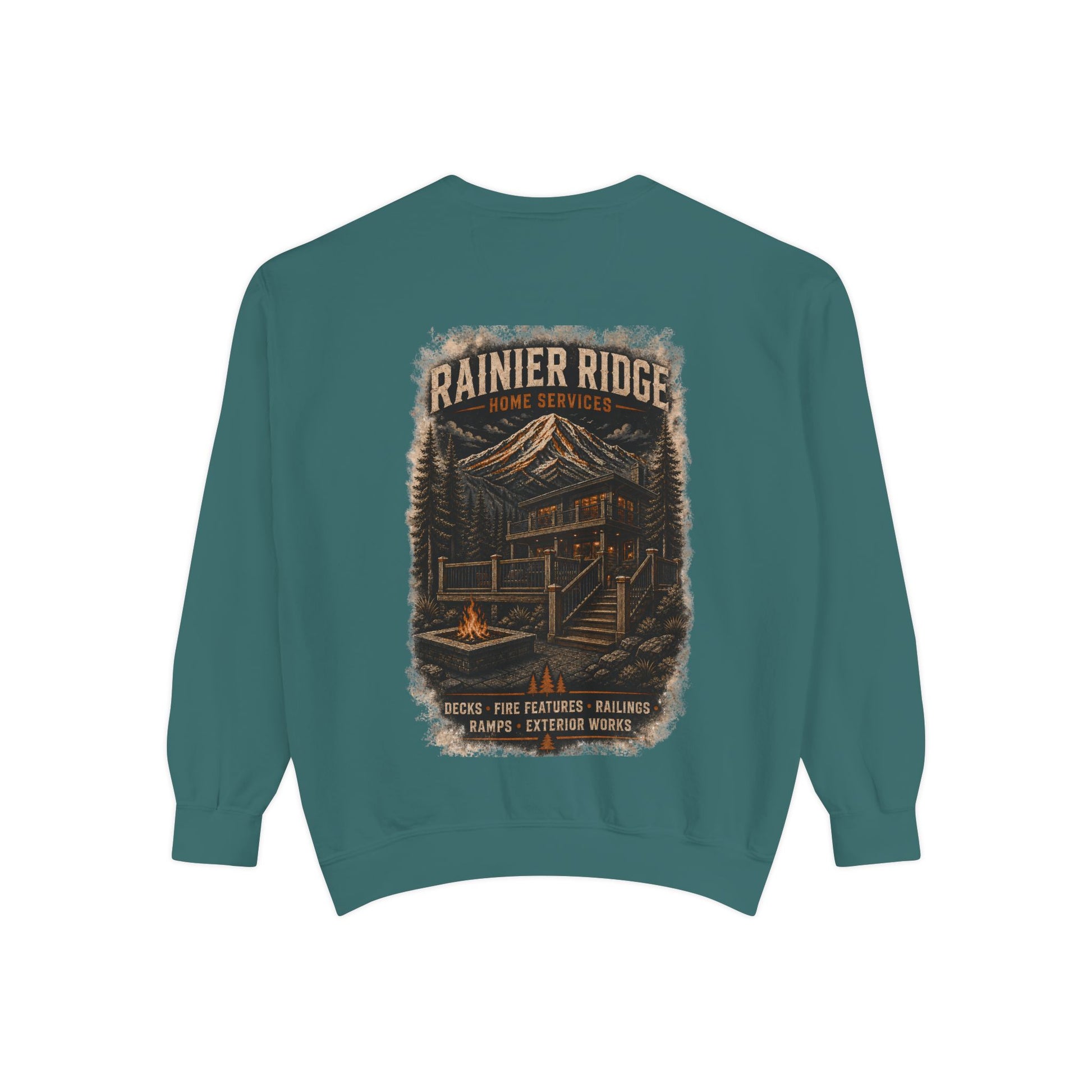 Rainier Ridge Cabin Sweatshirt — Mountain Lodge Campfire Crewneck