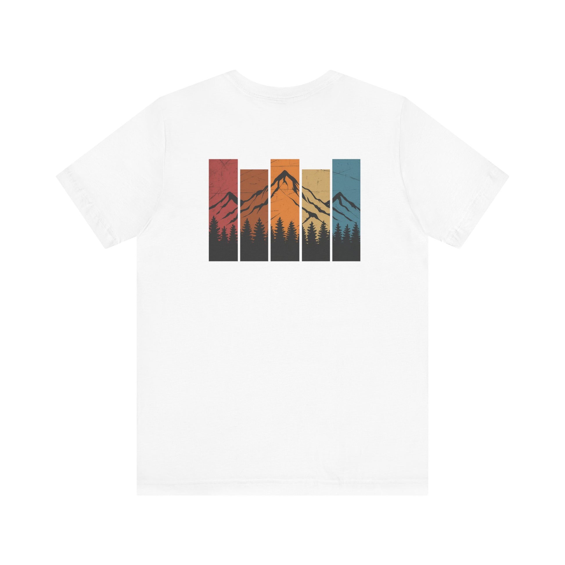 Stacked Sunrise Peaks Tee – Multicolor Mountain Stripe Shirt