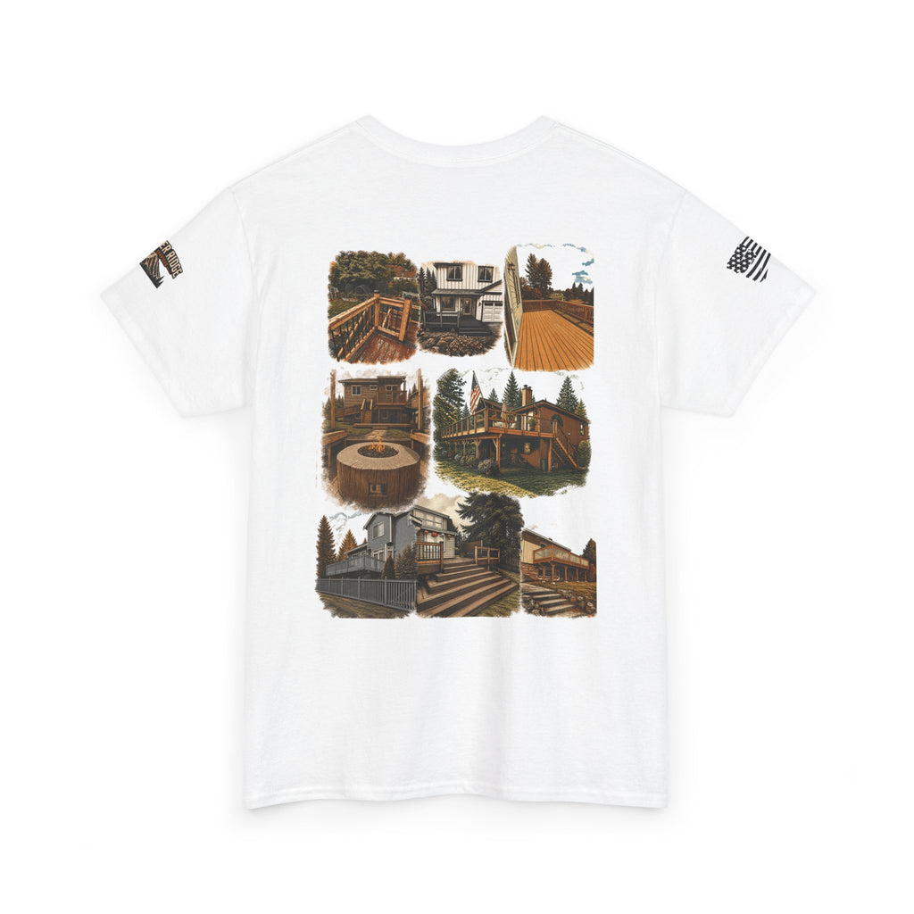 Cabin Collage Tee — Rustic Mountain Lodge Photo Graphic T-Shirt