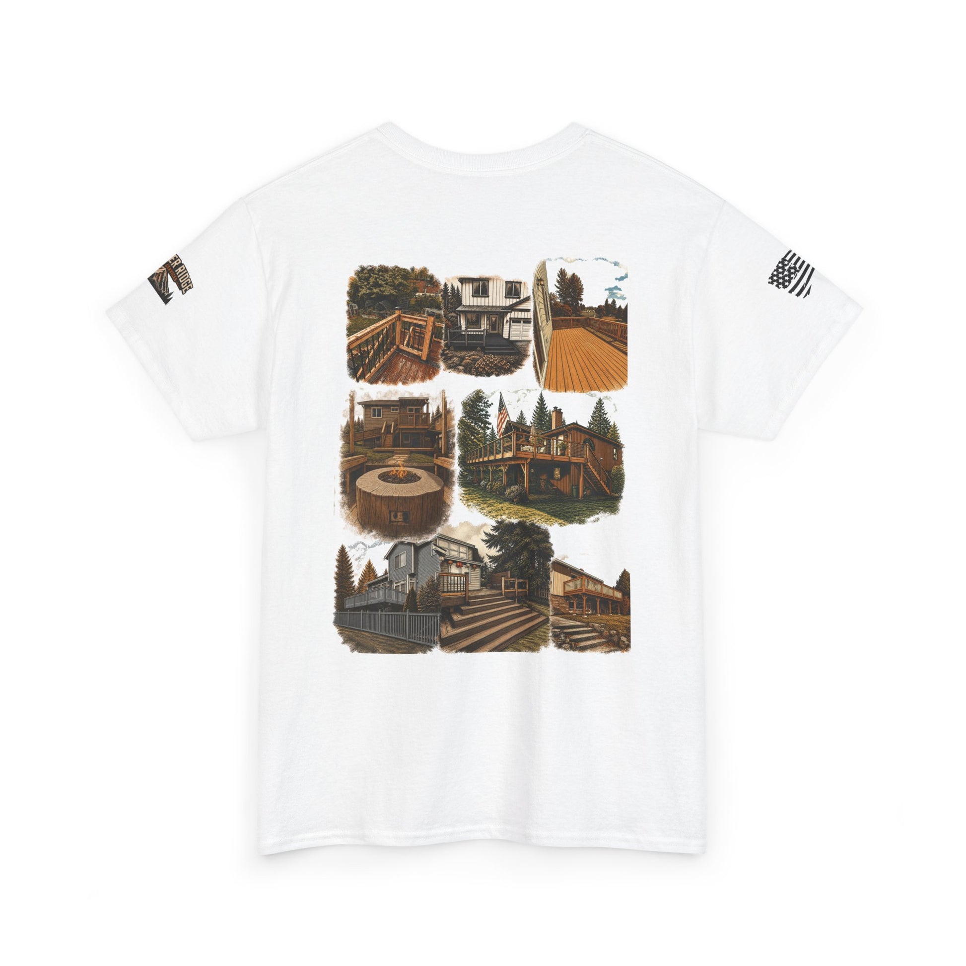 Cabin Collage Tee — Rustic Mountain Lodge Photo Graphic T-Shirt