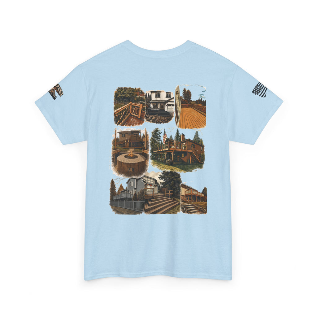 Cabin Collage Tee — Rustic Mountain Lodge Photo Graphic T-Shirt