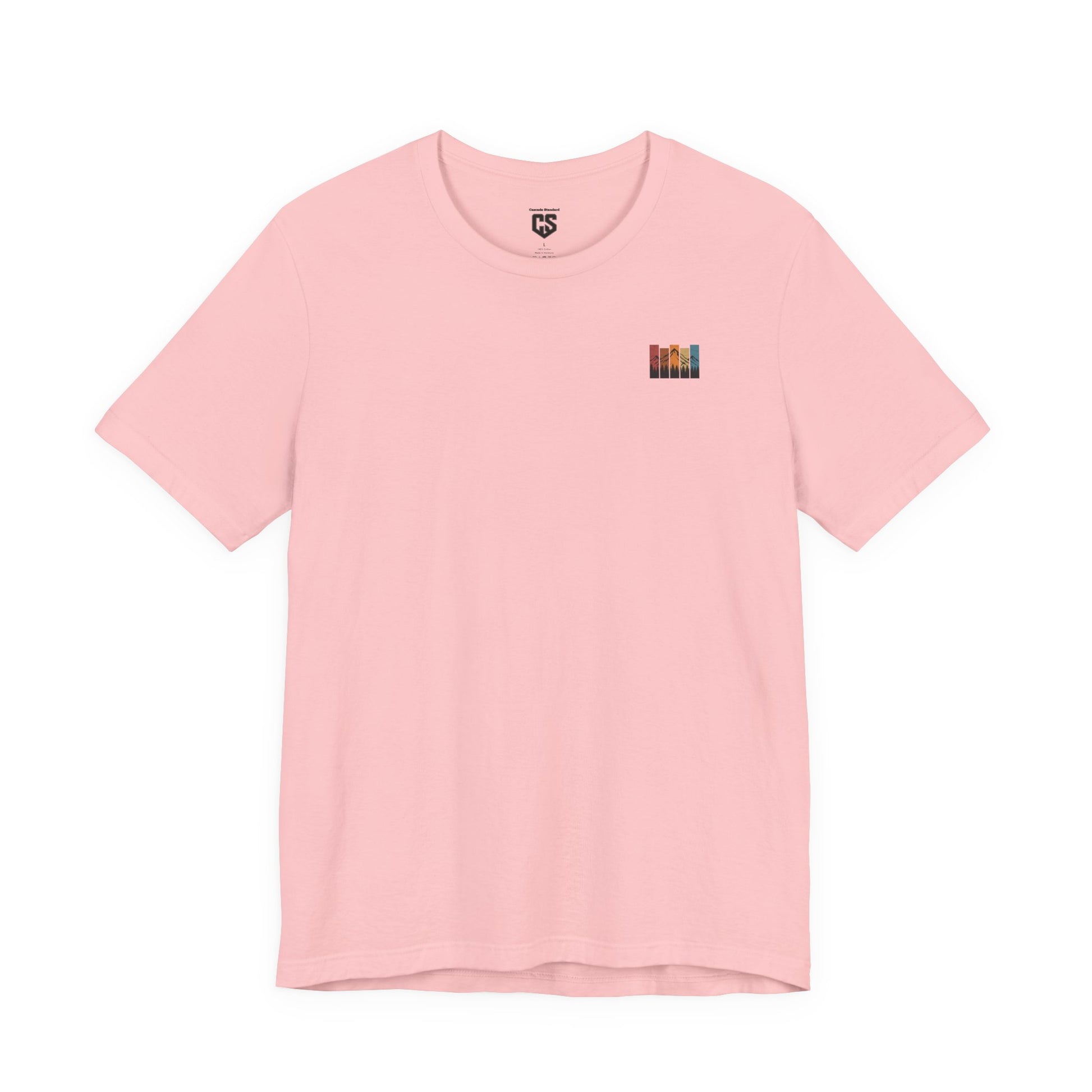 Stacked Sunrise Peaks Tee – Multicolor Mountain Stripe Shirt