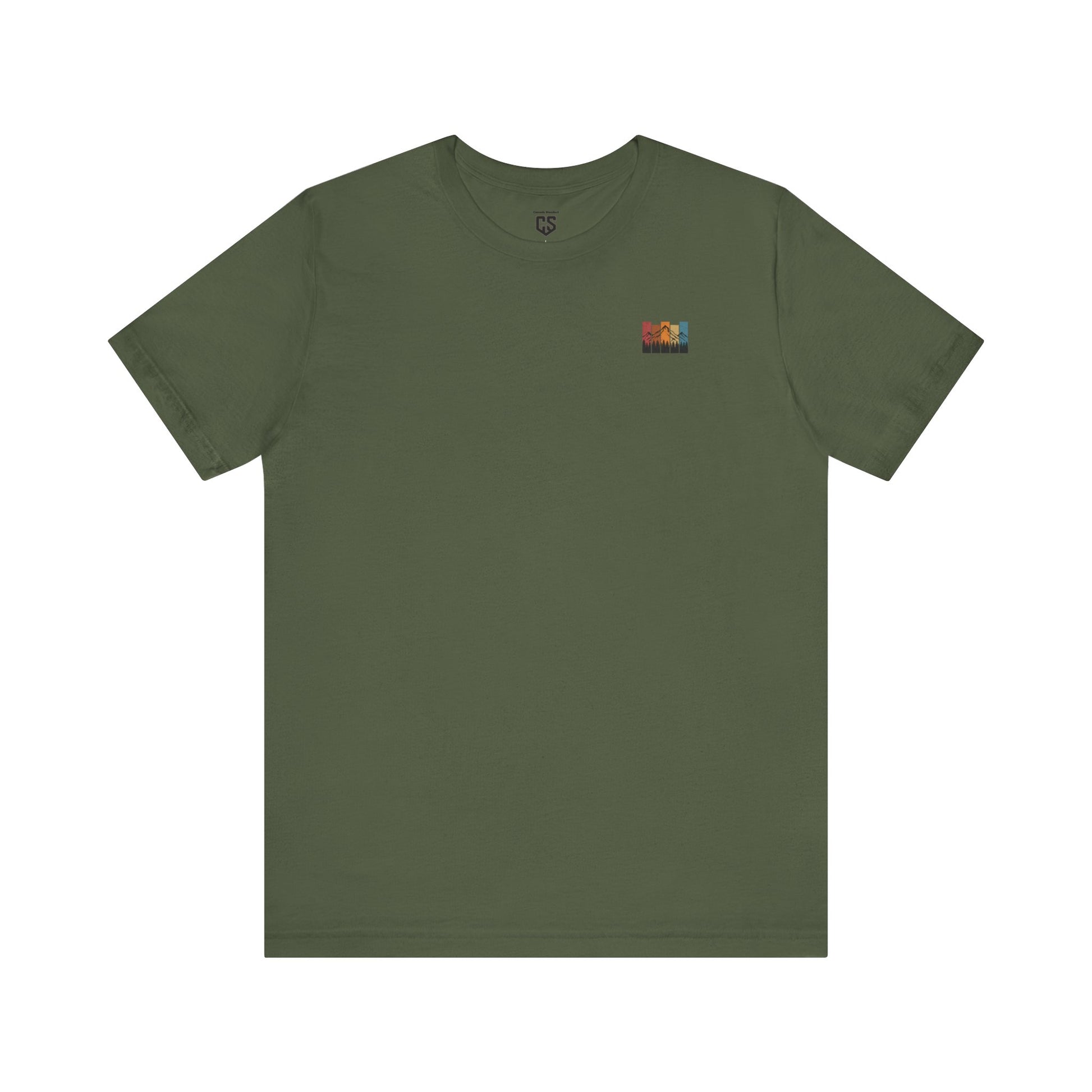 Stacked Sunrise Peaks Tee – Multicolor Mountain Stripe Shirt