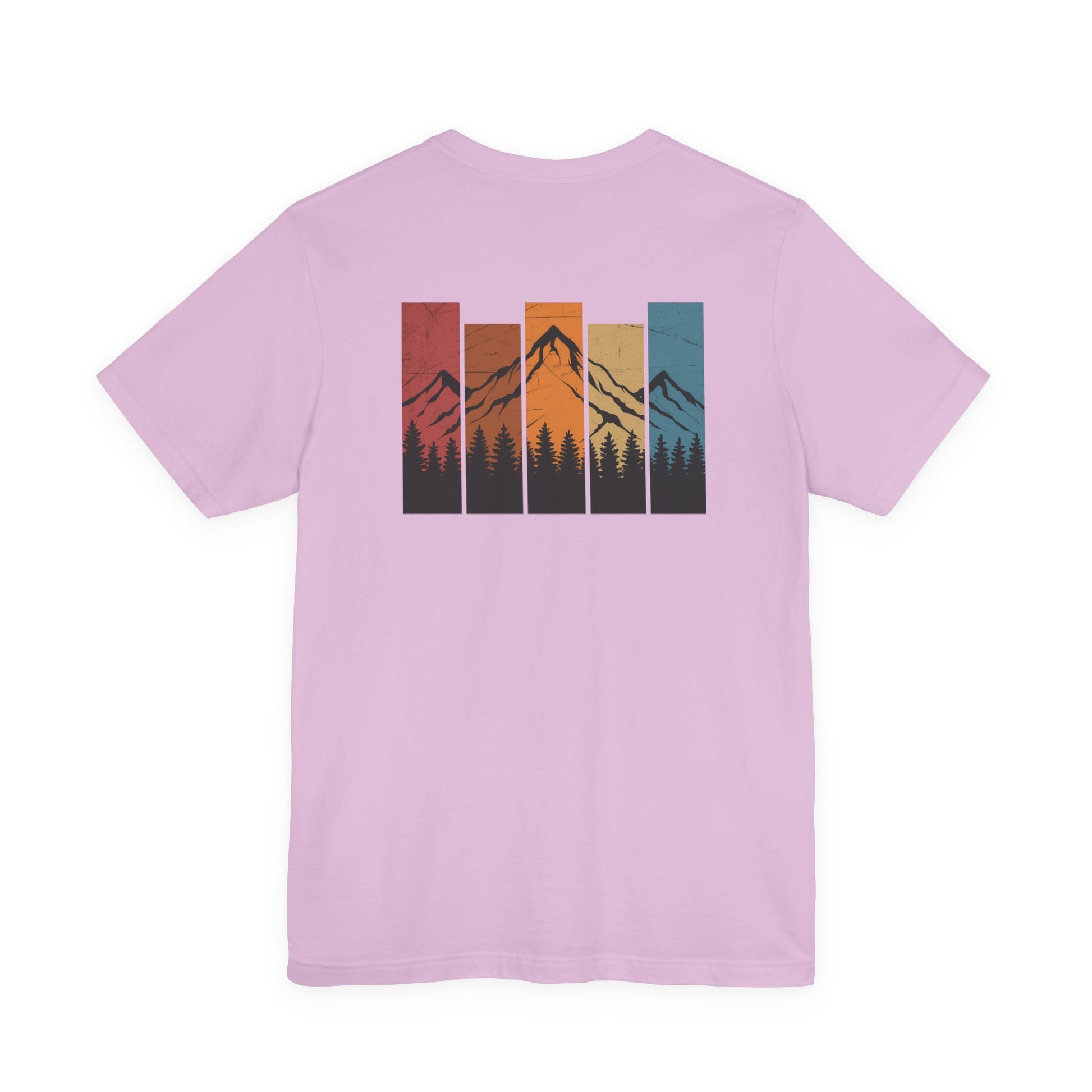 Stacked Sunrise Peaks Tee – Multicolor Mountain Stripe Shirt