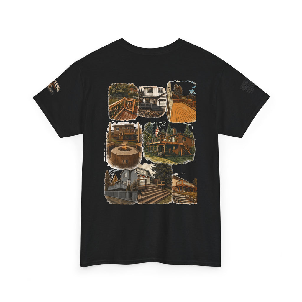 Cabin Collage Tee — Rustic Mountain Lodge Photo Graphic T-Shirt