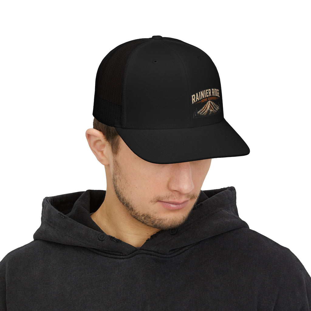 Trucker Cap — 'Rainier Ridge Home Services' Embroidered Mountain Snapback