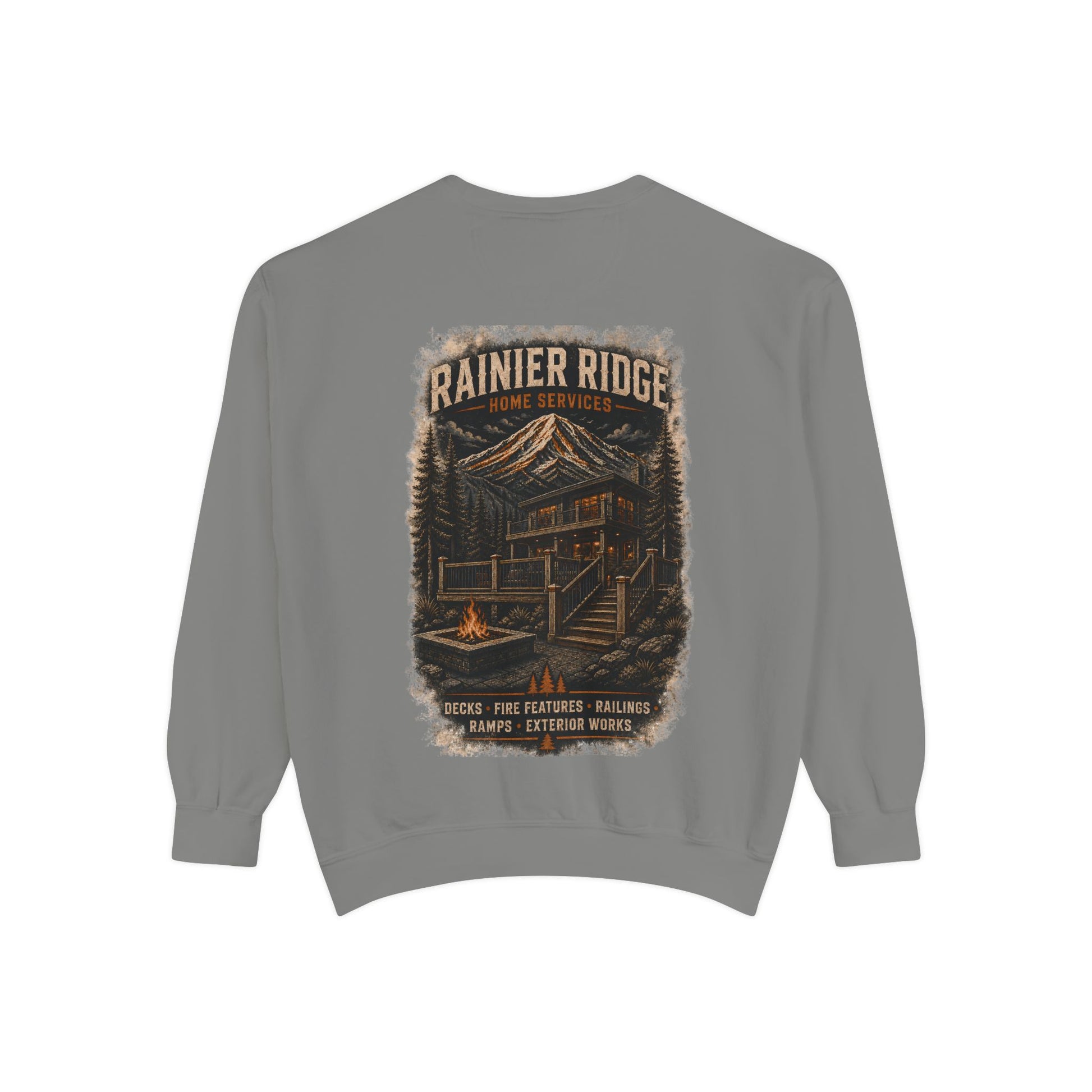 Rainier Ridge Cabin Sweatshirt — Mountain Lodge Campfire Crewneck