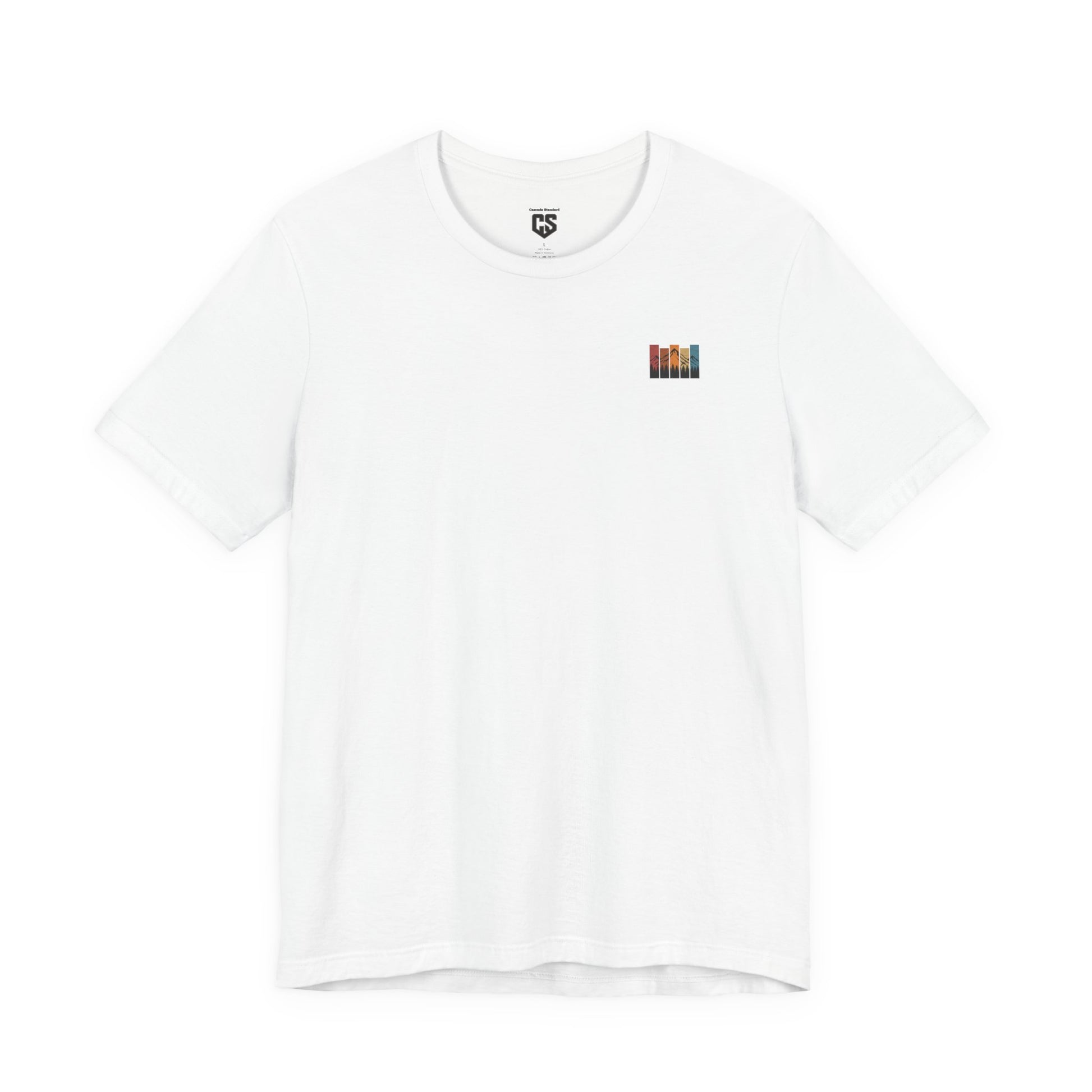 Stacked Sunrise Peaks Tee – Multicolor Mountain Stripe Shirt