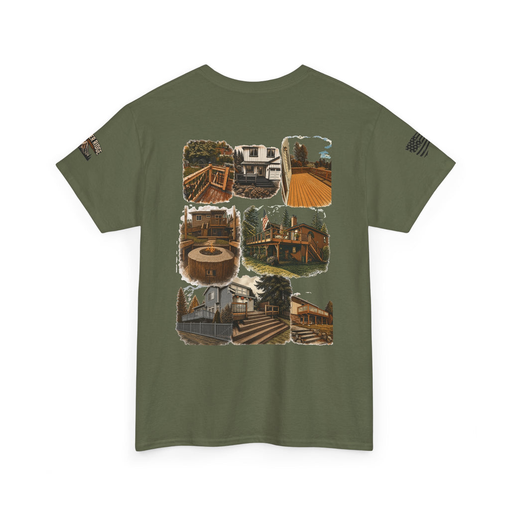 Cabin Collage Tee — Rustic Mountain Lodge Photo Graphic T-Shirt