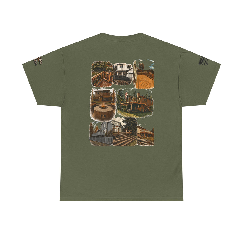 Cabin Collage Tee — Rustic Mountain Lodge Photo Graphic T-Shirt