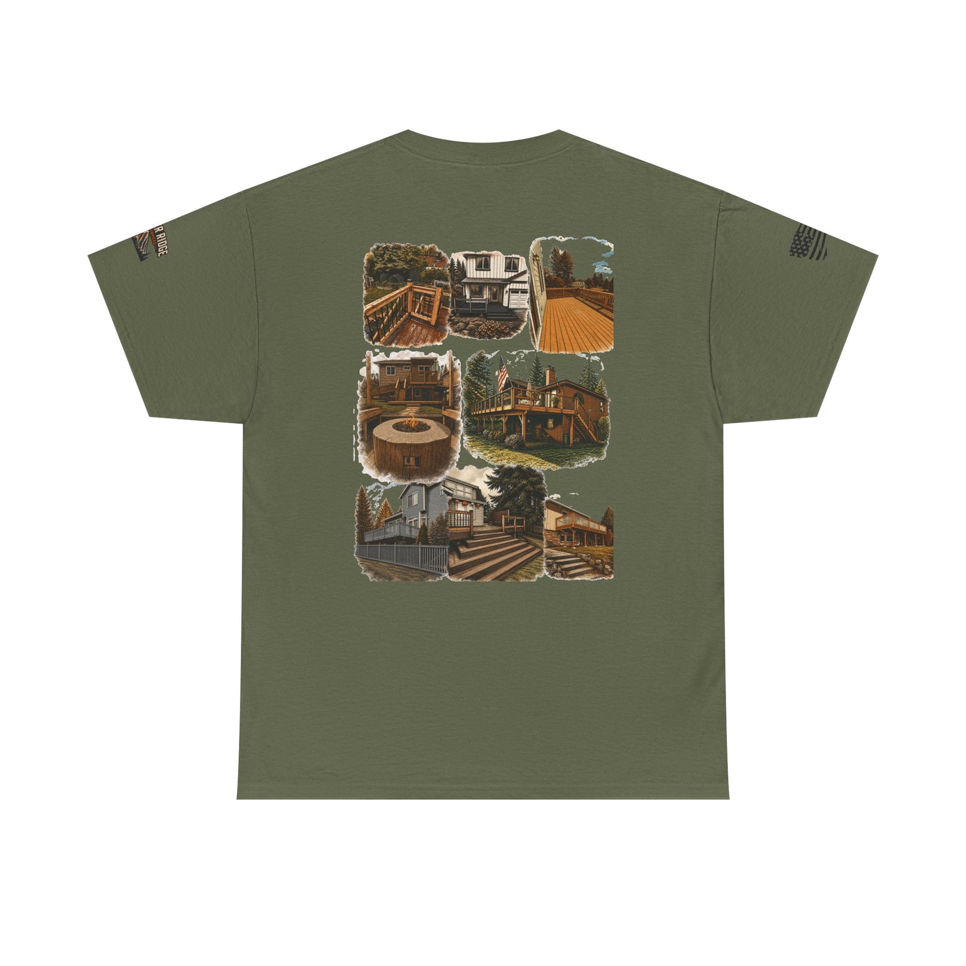 Cabin Collage Tee — Rustic Mountain Lodge Photo Graphic T-Shirt