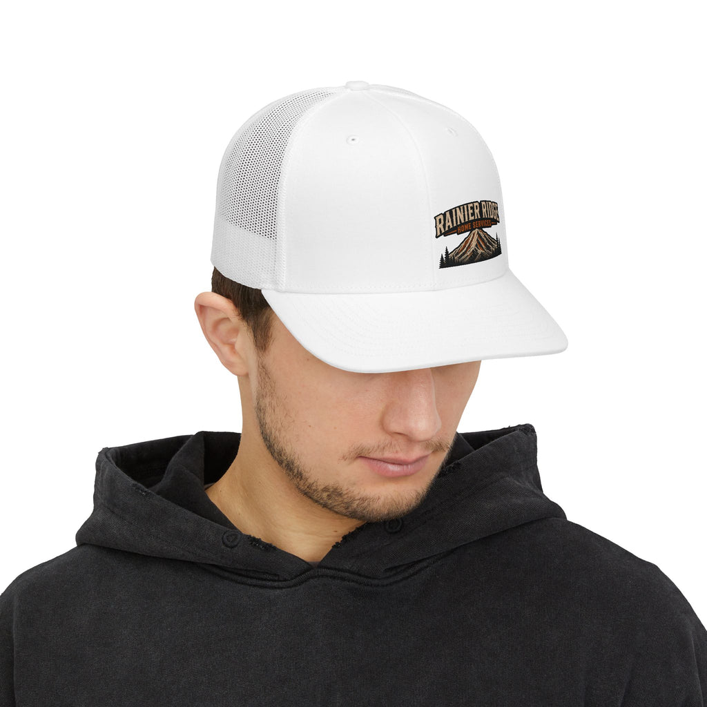 Trucker Cap — 'Rainier Ridge Home Services' Embroidered Mountain Snapback