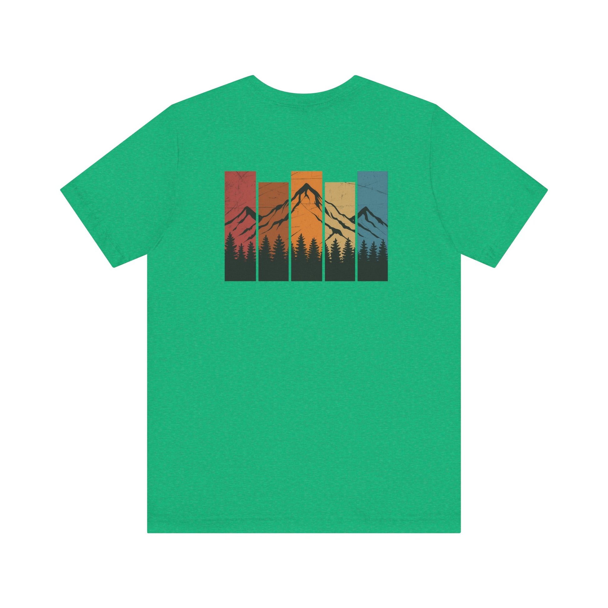 Stacked Sunrise Peaks Tee – Multicolor Mountain Stripe Shirt