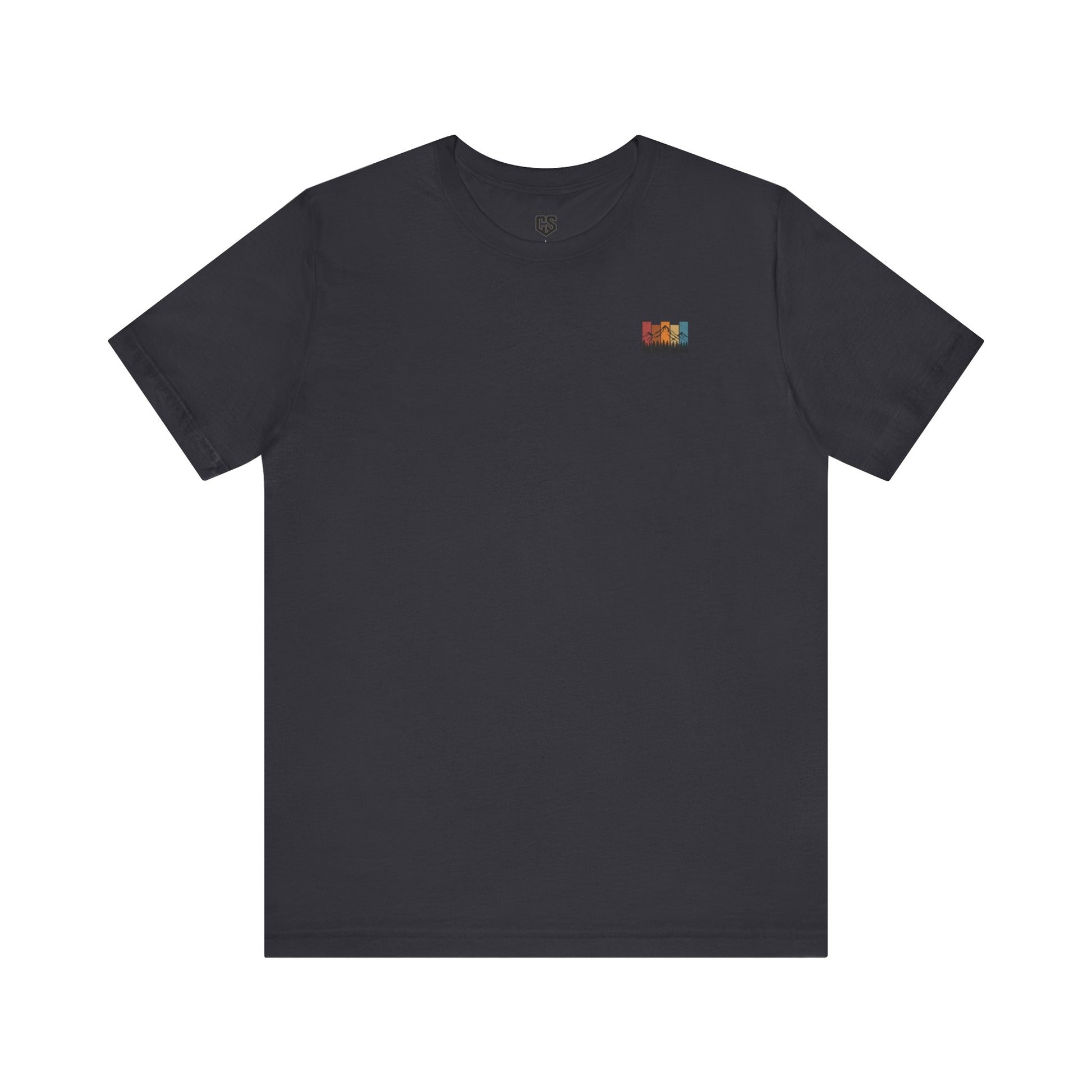 Stacked Sunrise Peaks Tee – Multicolor Mountain Stripe Shirt