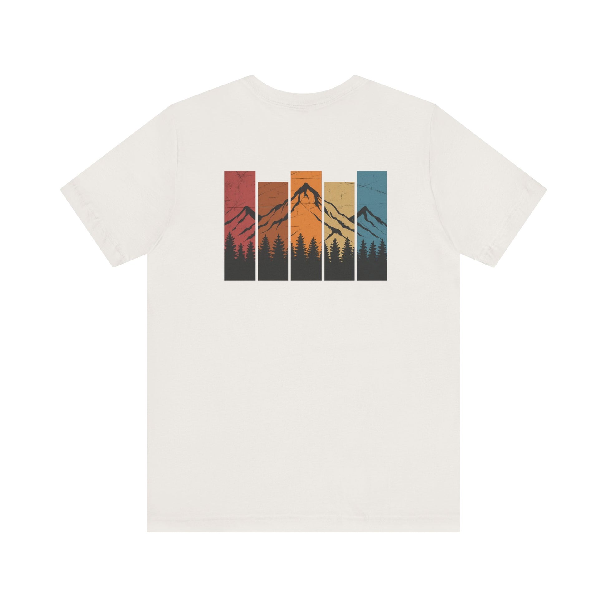 Stacked Sunrise Peaks Tee – Multicolor Mountain Stripe Shirt