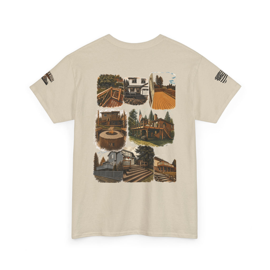 Cabin Collage Tee — Rustic Mountain Lodge Photo Graphic T-Shirt
