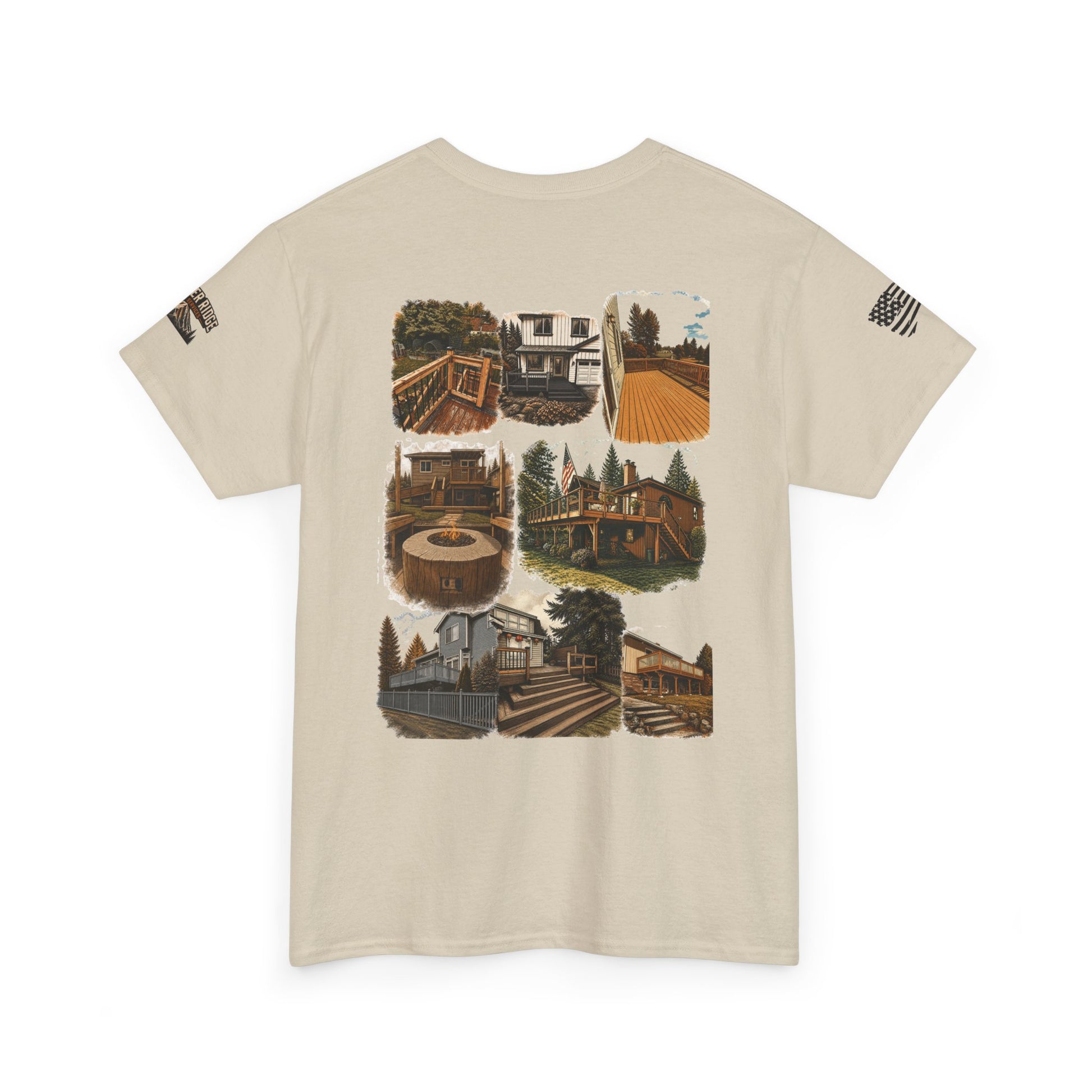 Cabin Collage Tee — Rustic Mountain Lodge Photo Graphic T-Shirt